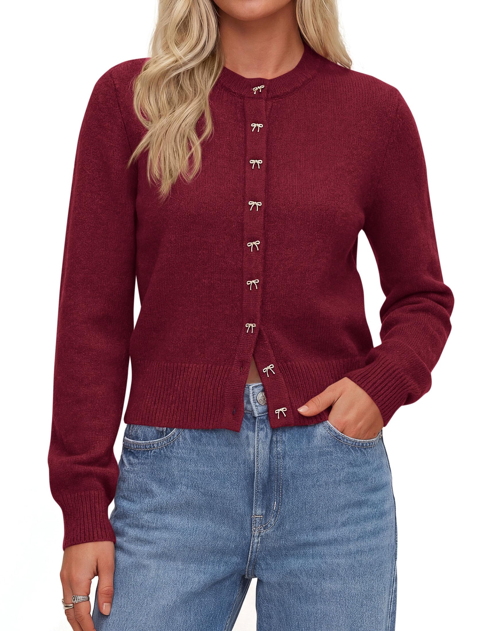 Cardigan Sweaters for Women Cropped Bow Button Up Cardigan