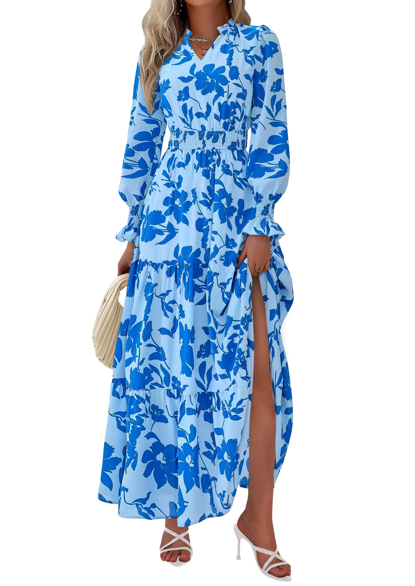 Women's Floral Maxi Dress Fall A Line Wedding Guest Dresses