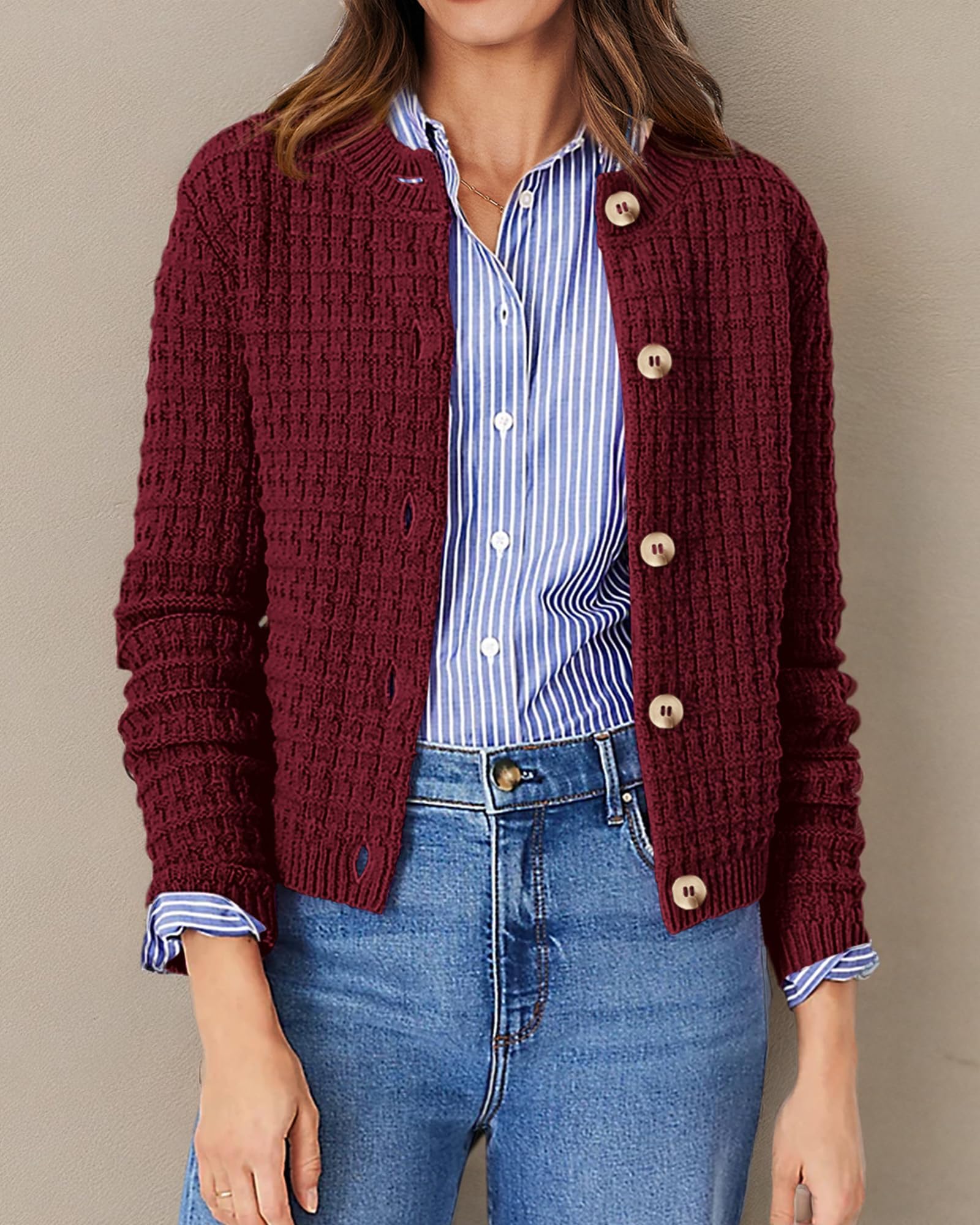 Women's Fall Lightweight Cardigan Sweaters Wine Red