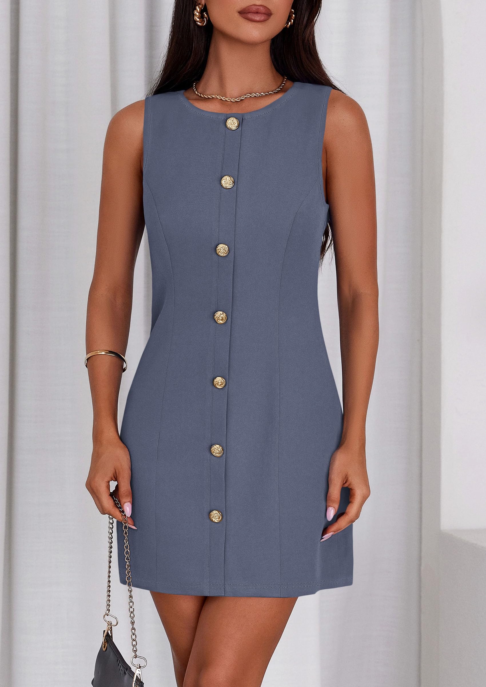 Women Business Casual Cocktail Work Short Dress,Grey Blue,S