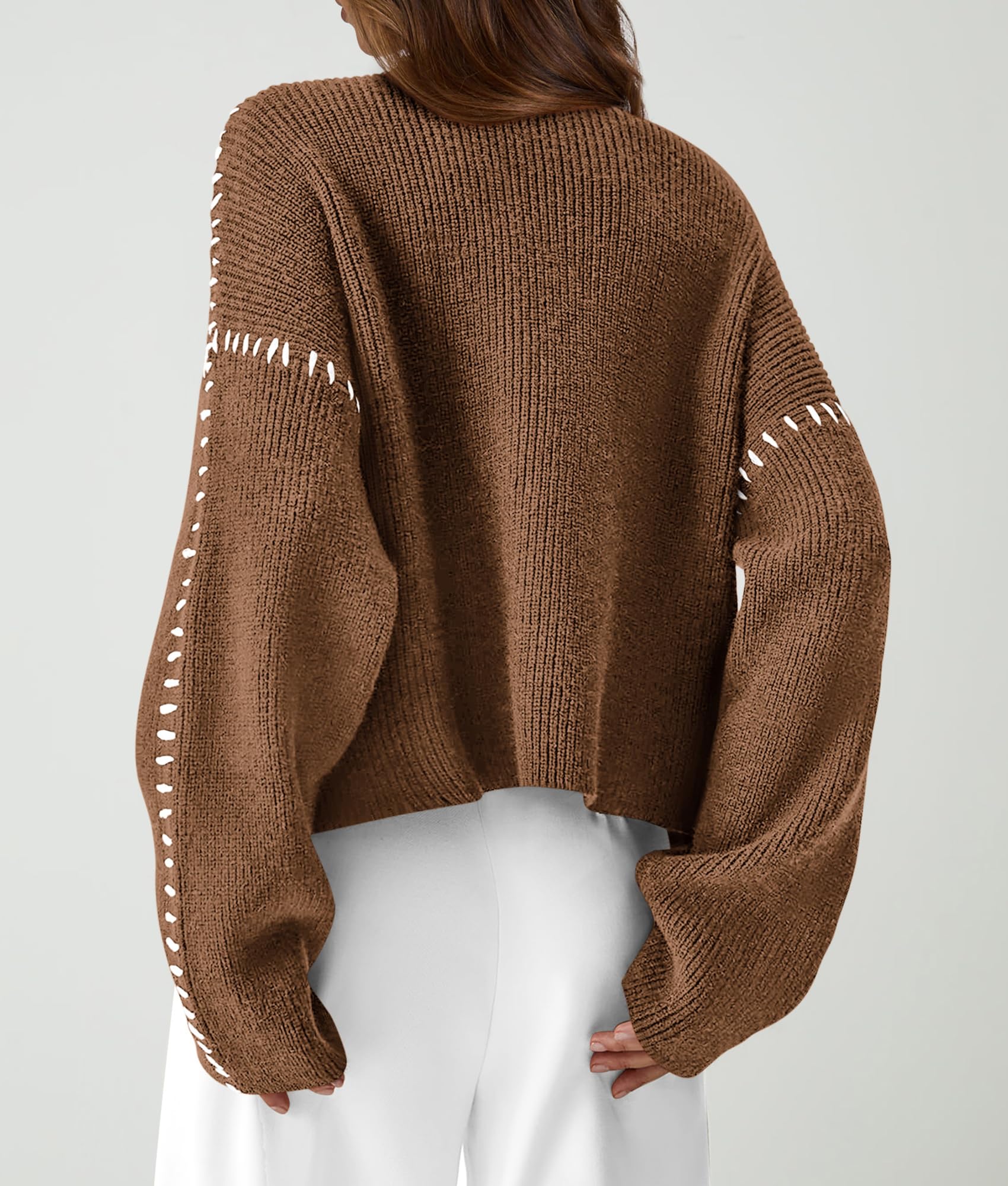 Womens Chunky Knit Oversized Pullover Sweaters,Khaki,S