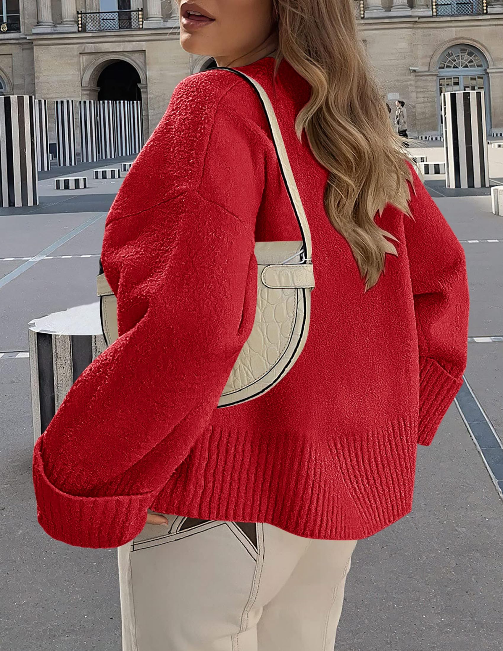Women's Fall Fashion Cozy Oversized Sweaters(Bright Red,XS)