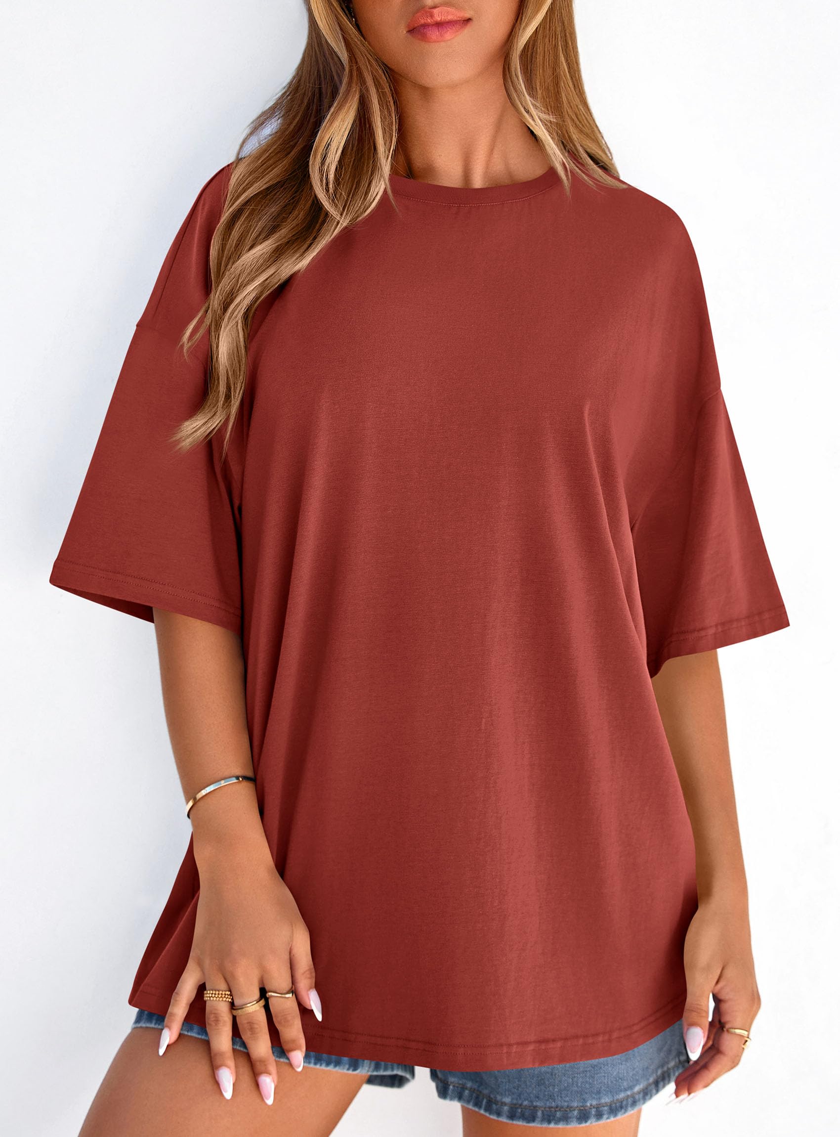 Women's Oversized Tshirts Going Out Tops (Rust Red,S)