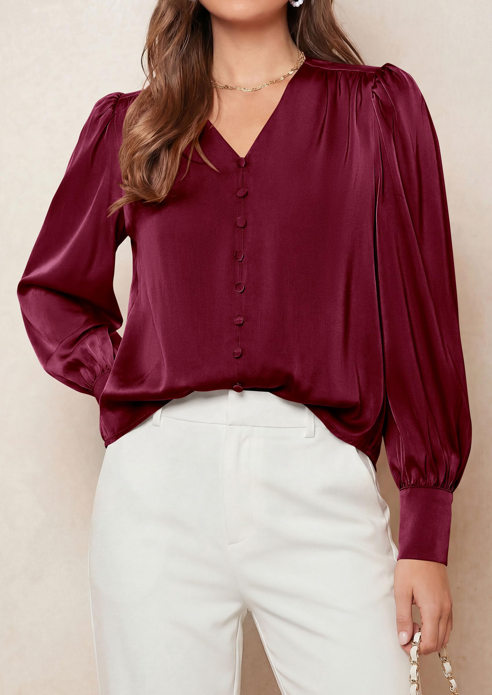 Womens Long Sleeve Satin Blouses Silk Business Casual Outfits