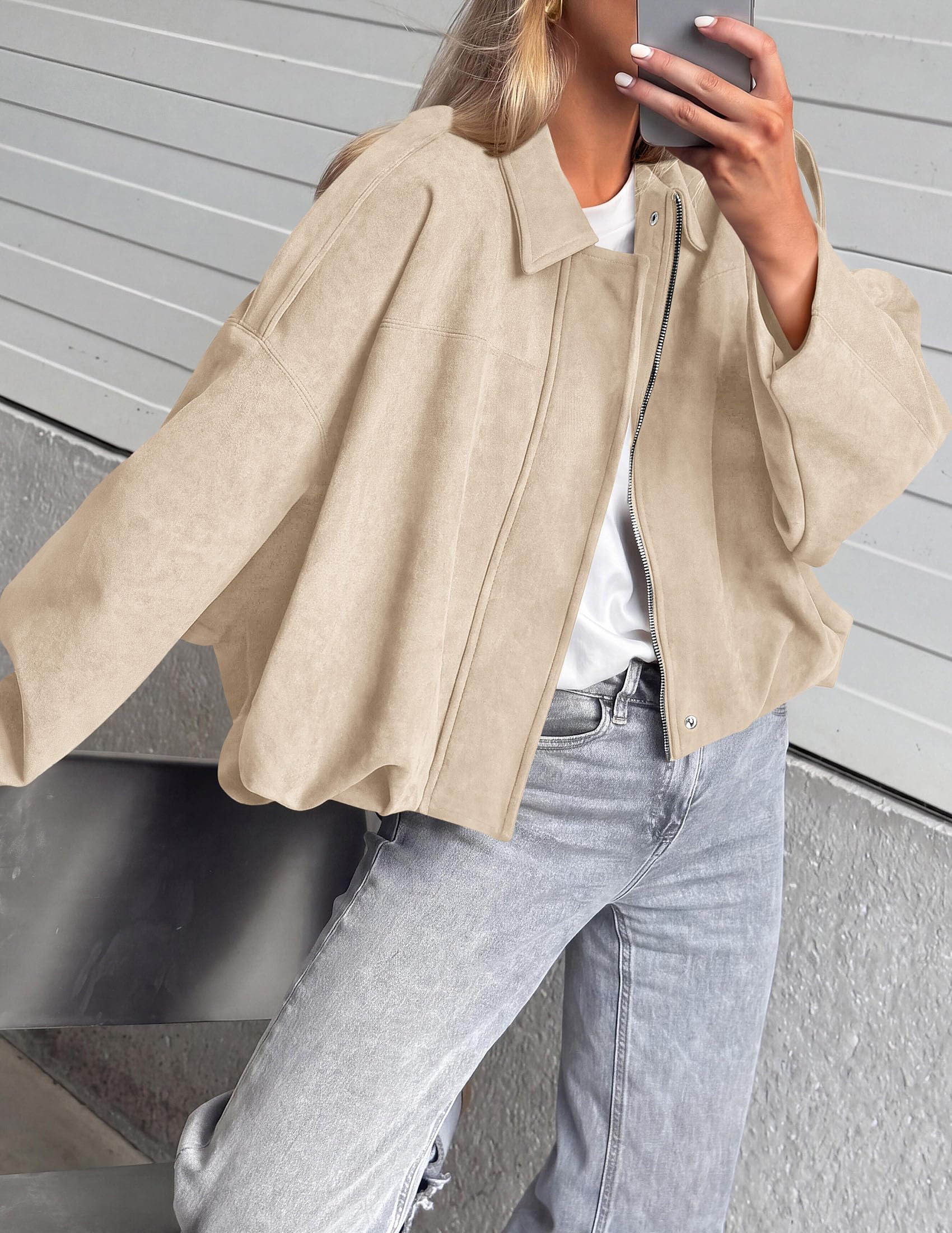 Faux Suede Jacket Women Fall Cropped Western Bomber Jacket