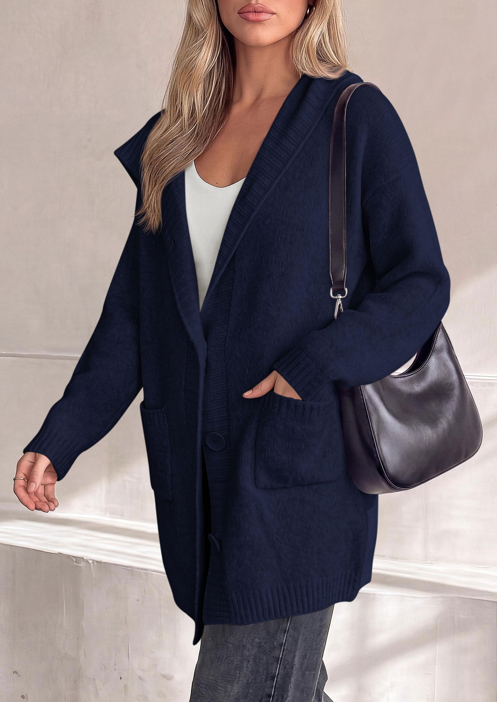 Women's Long Cardigans Fall Hooded Button up Oversized Sweater