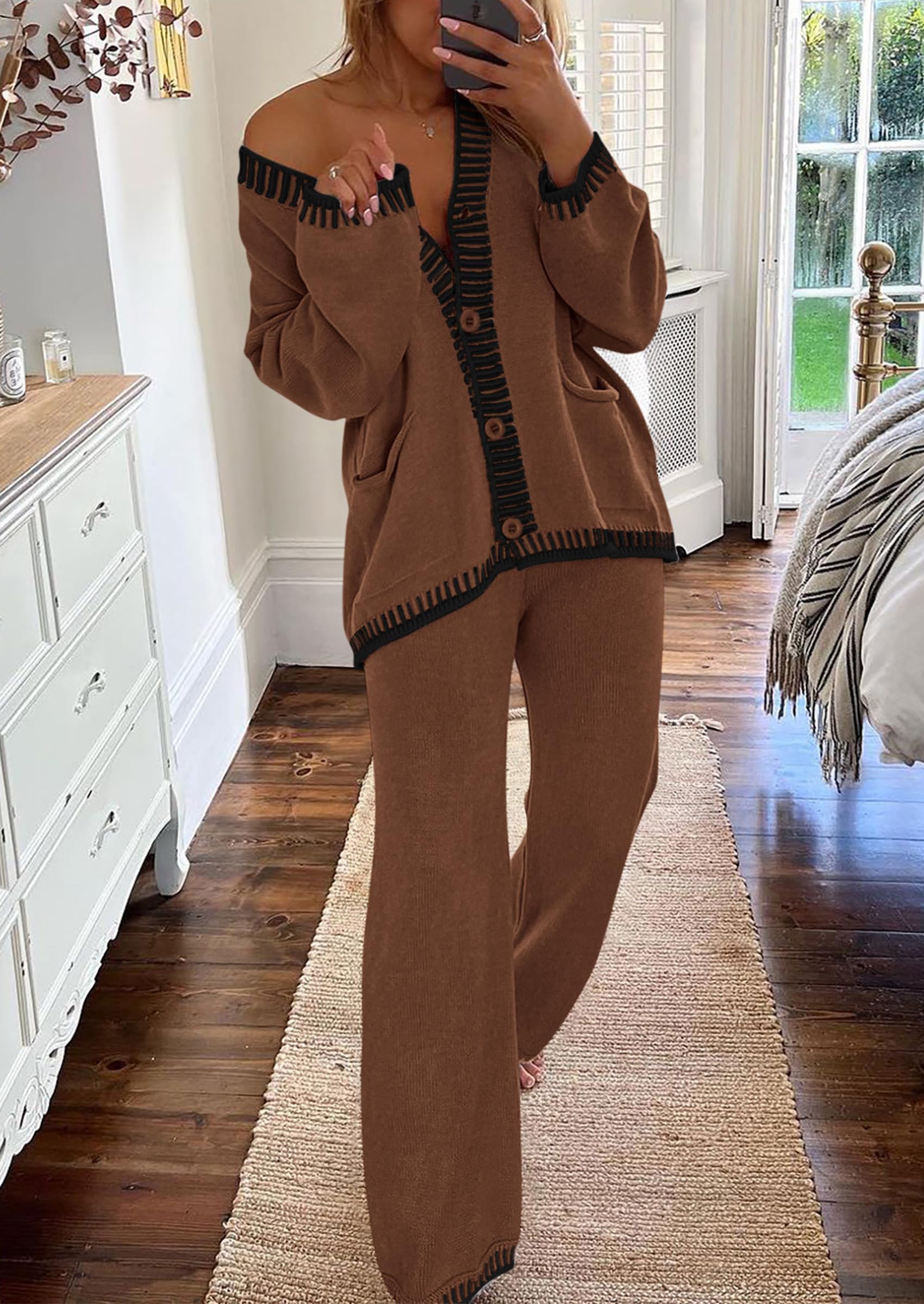 Women's Fall 2 Piece Matching Cozy Knit Sweater Lounge Sets