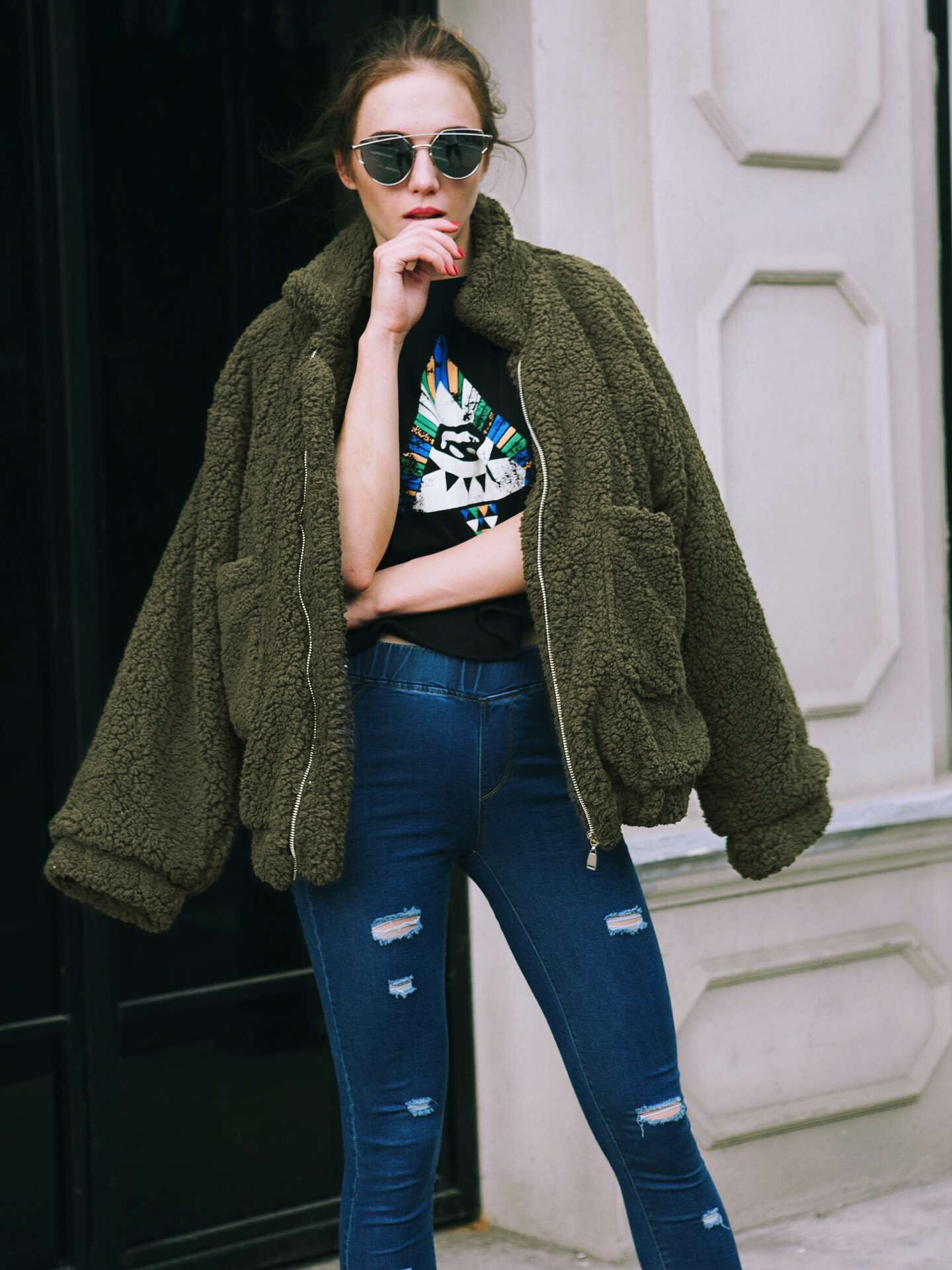 Oversized Sherpa Fleece Jacket Women's Winter Coats Outerwear