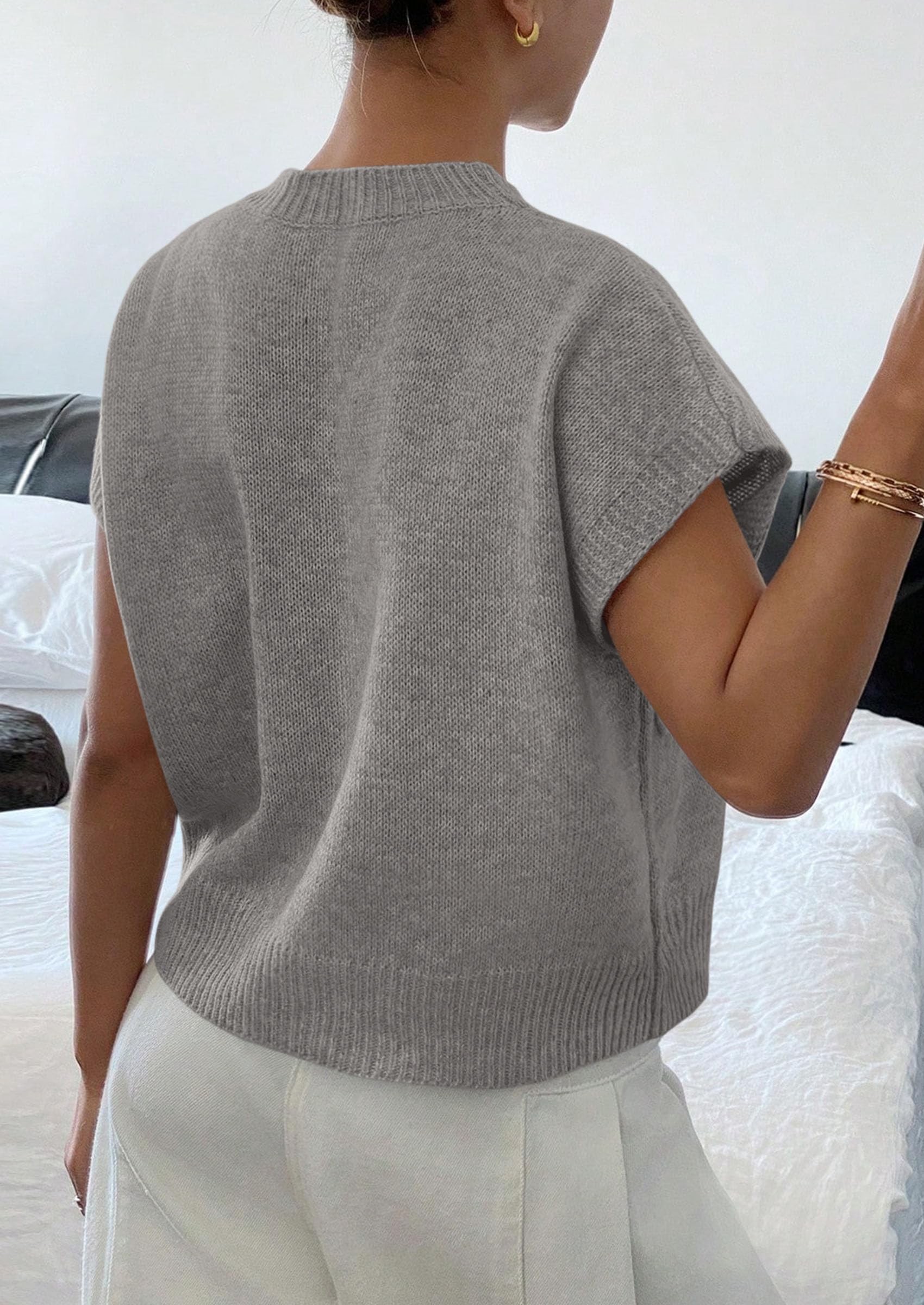 Women's Summer Short Cap Sleeve Sweater Vest (Grey,S)