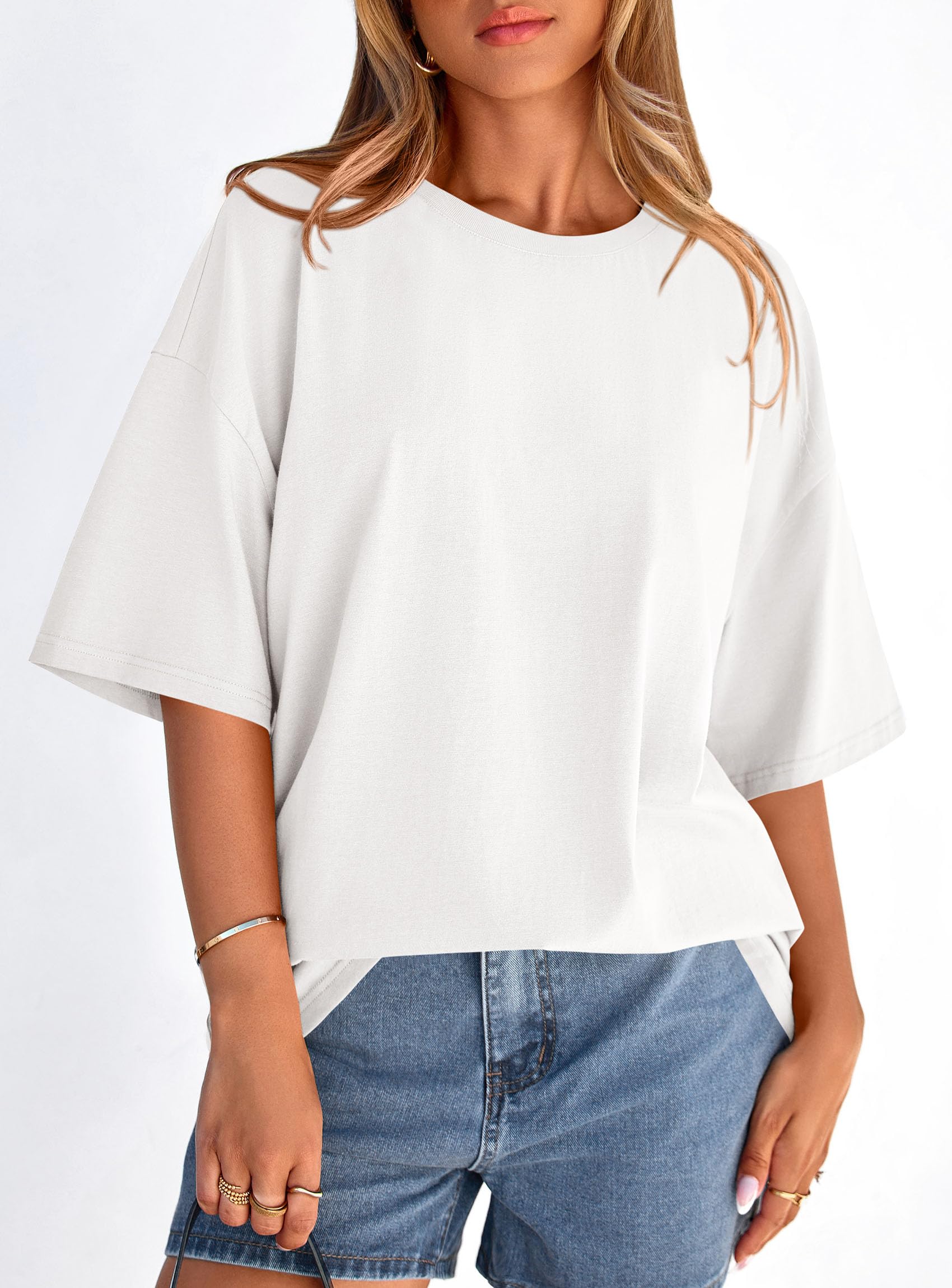 Women's Oversized Tshirts Going Out Tops (White,L)
