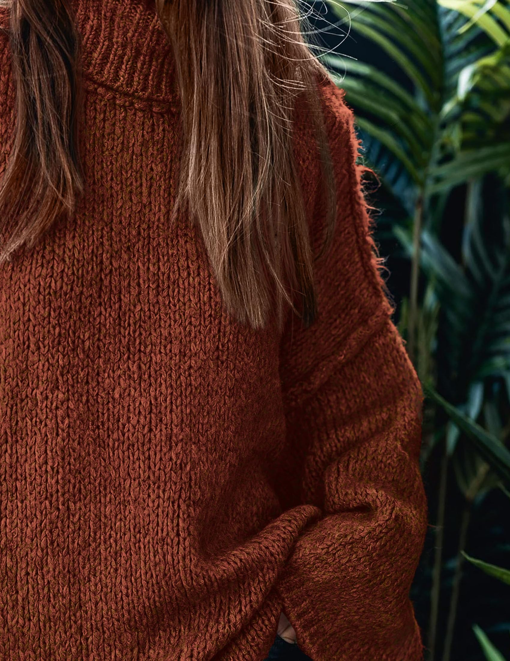 Womens Turtleneck Long Sleeve Oversized Sweaters,Brick Red,S