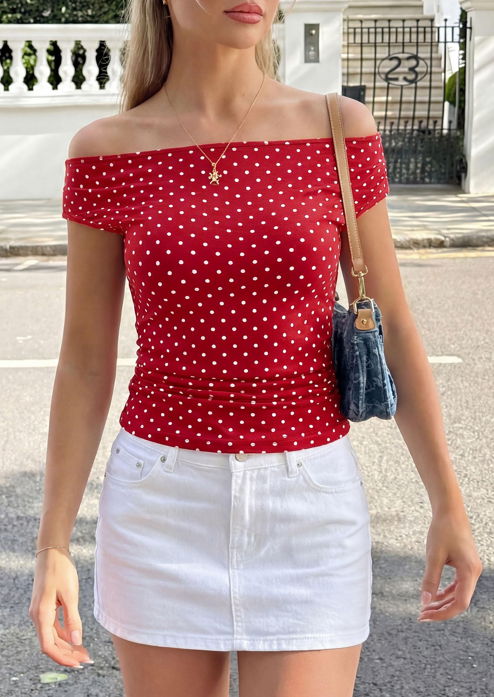 Women's Summer Off The Shoulder Tops Cute Ruched Shirts