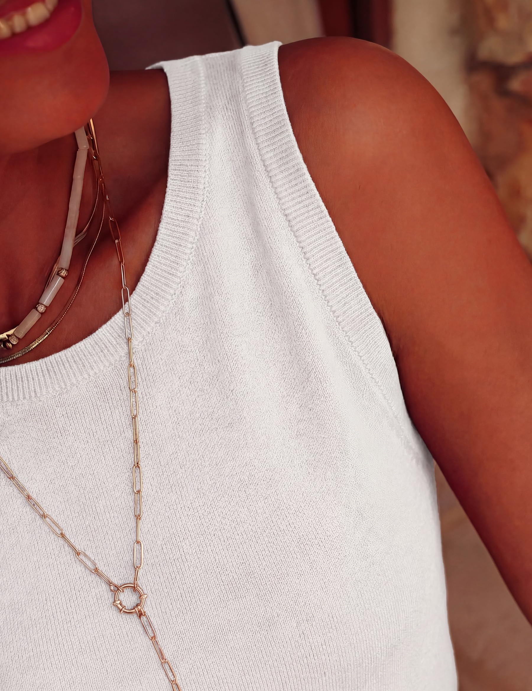 Women's Summer Sleeveless Sweater Tank Tops,White,S