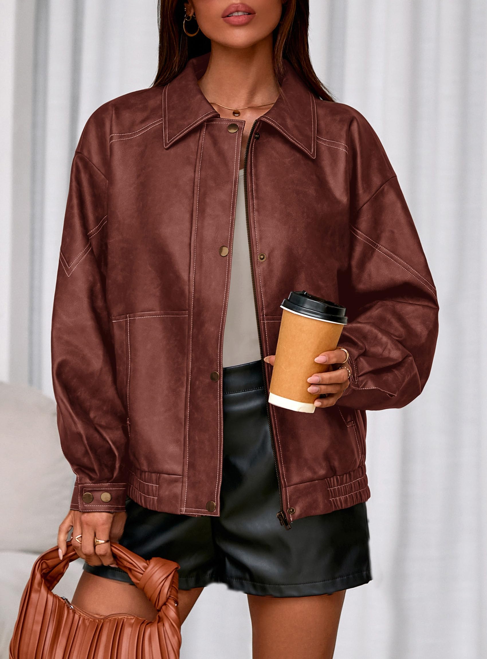 Womens Oversized Faux Leather Jacket Fall Winter Outfits