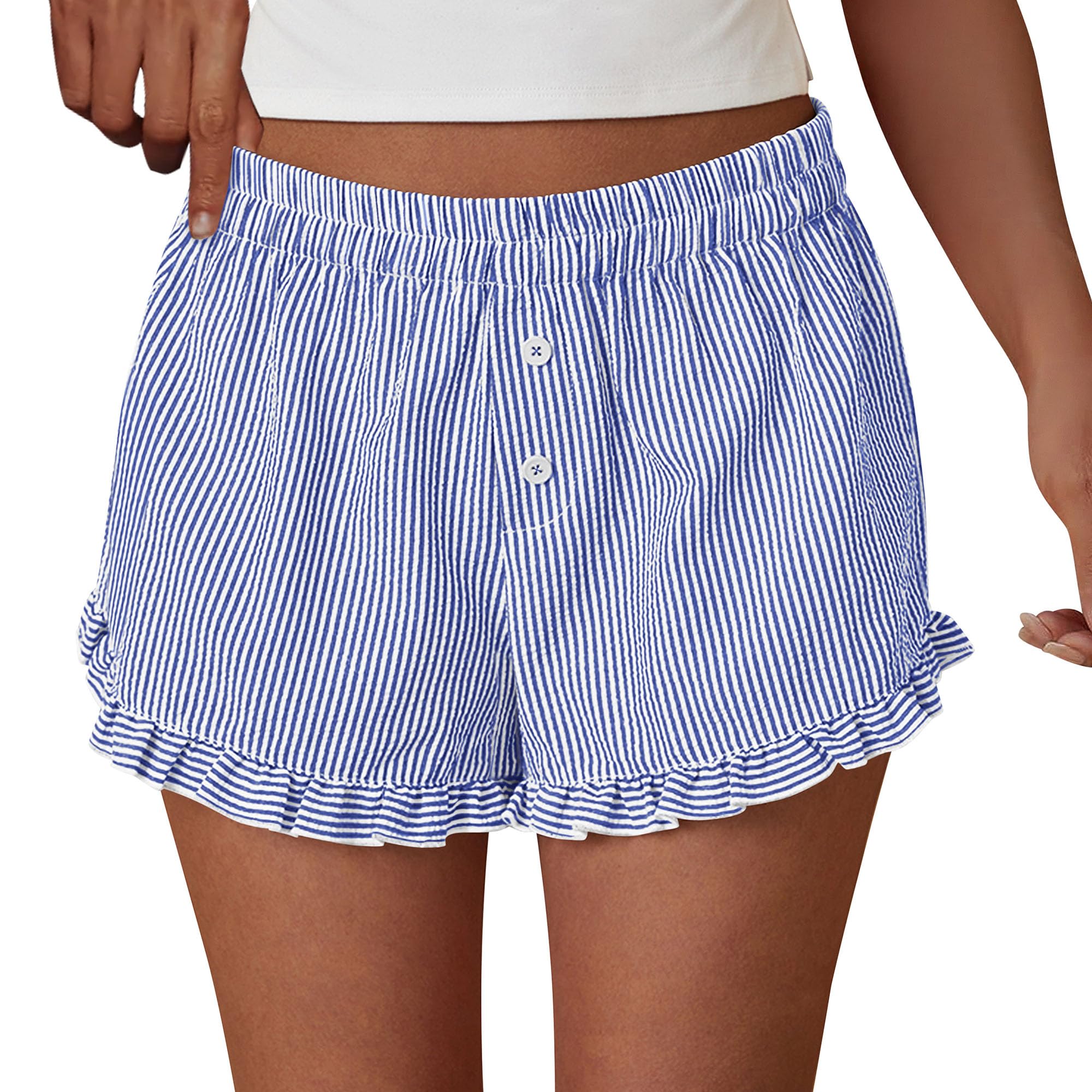 Womens Boxer Shorts Striped Gingham Ruffle Pajama Bottoms