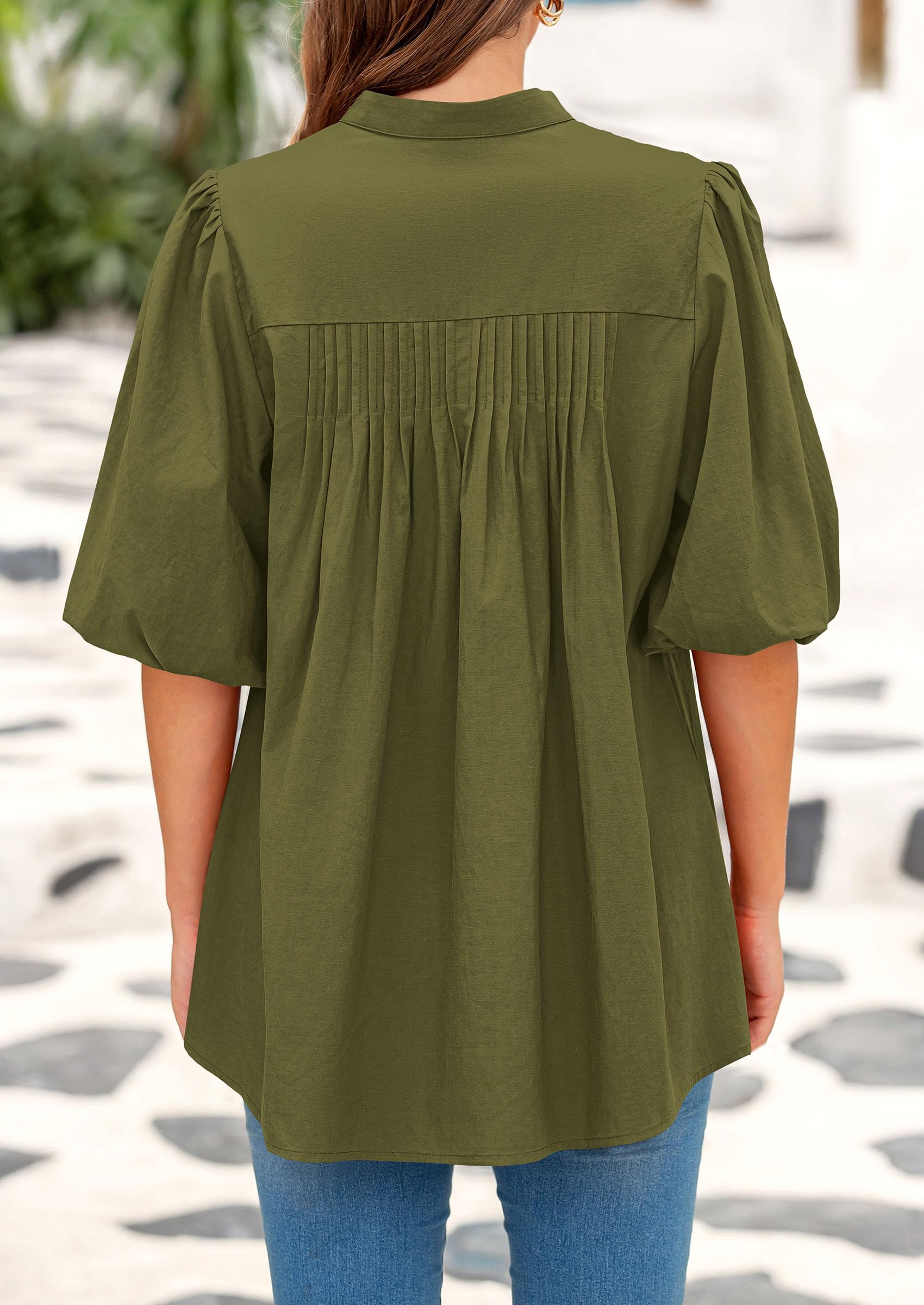 Short Sleeve Henley Shirts for Women,Army Green,S