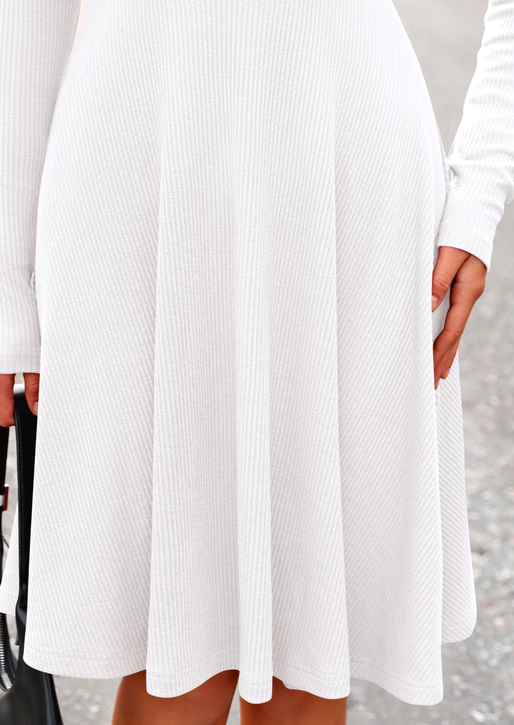 Women's Fall Casual Long Sleeve Short Dress (White,XL)