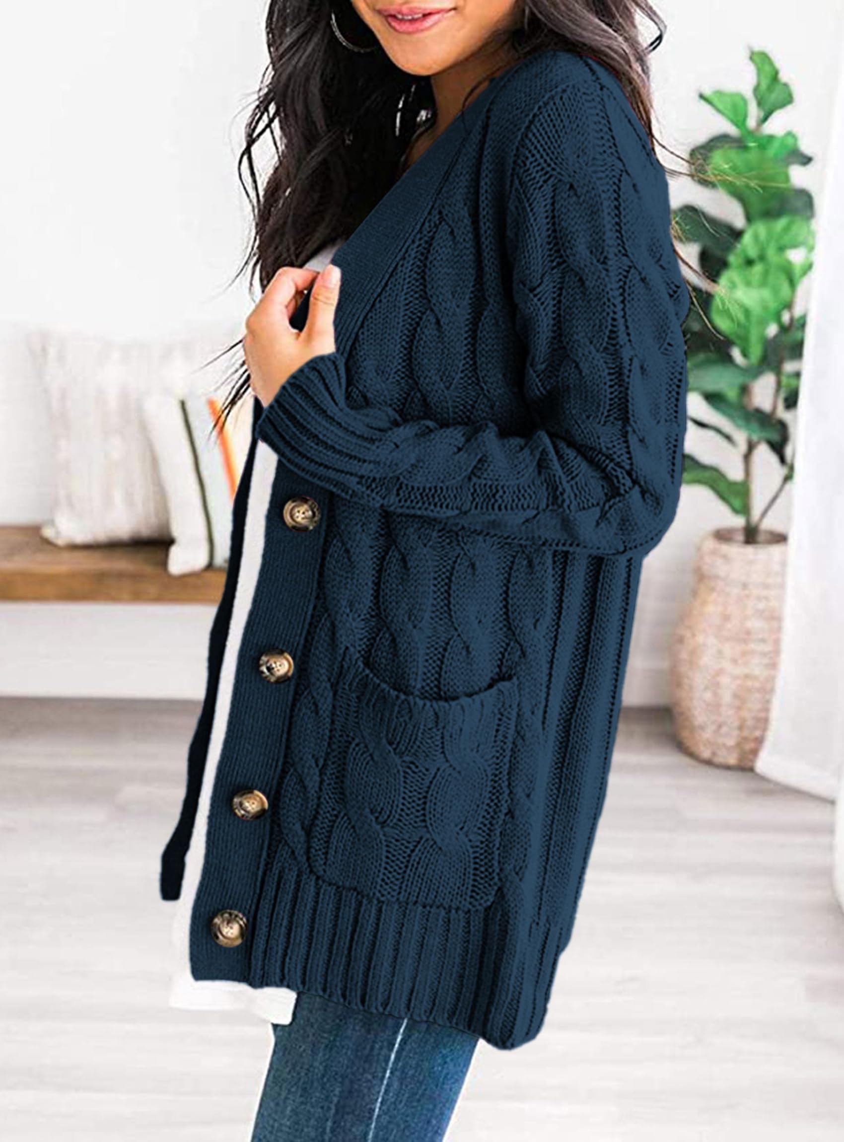 Women Chunky Cable Knit Cardigan Sweaters Fall Fashion Clothes