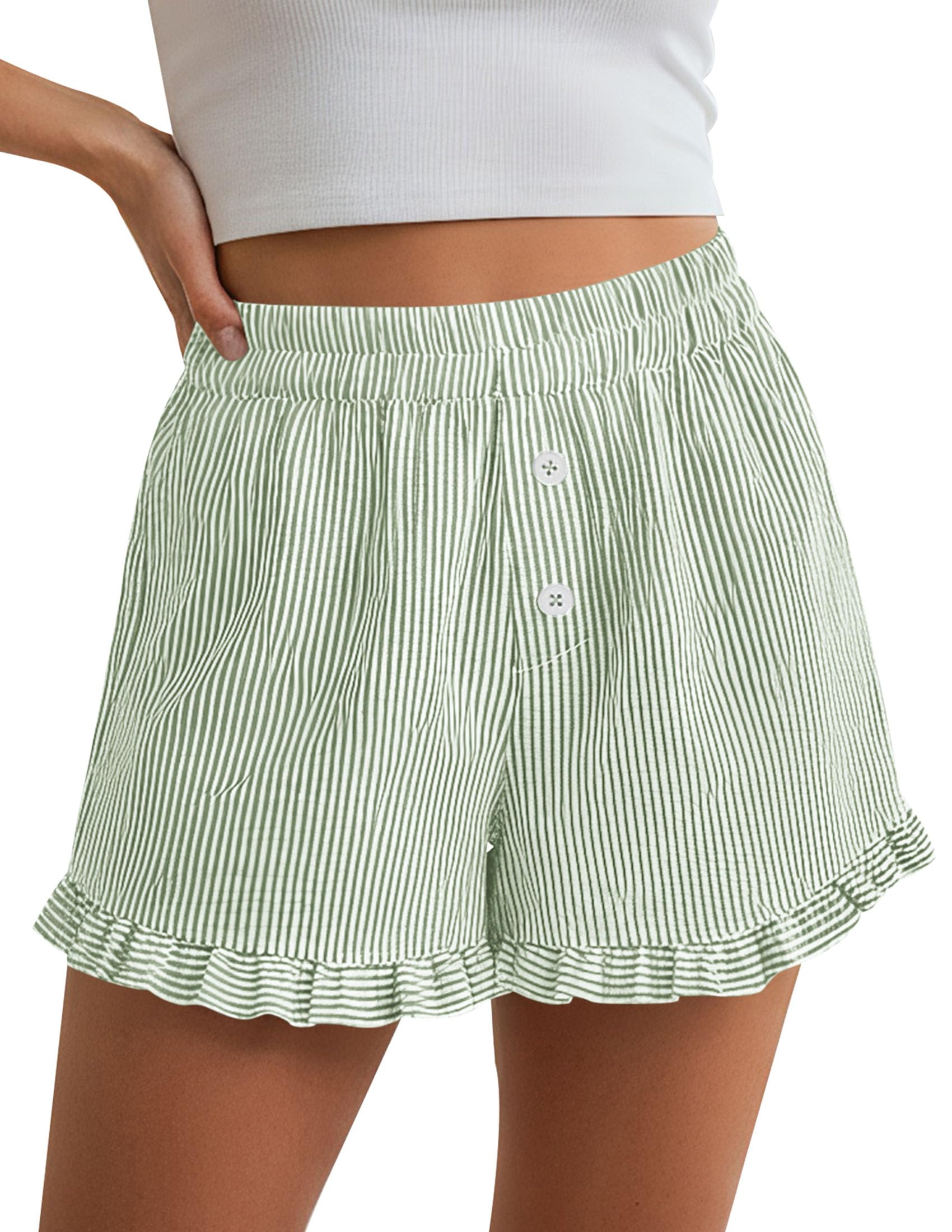 Womens Boxer Shorts Striped Gingham Ruffle Pajama Bottoms
