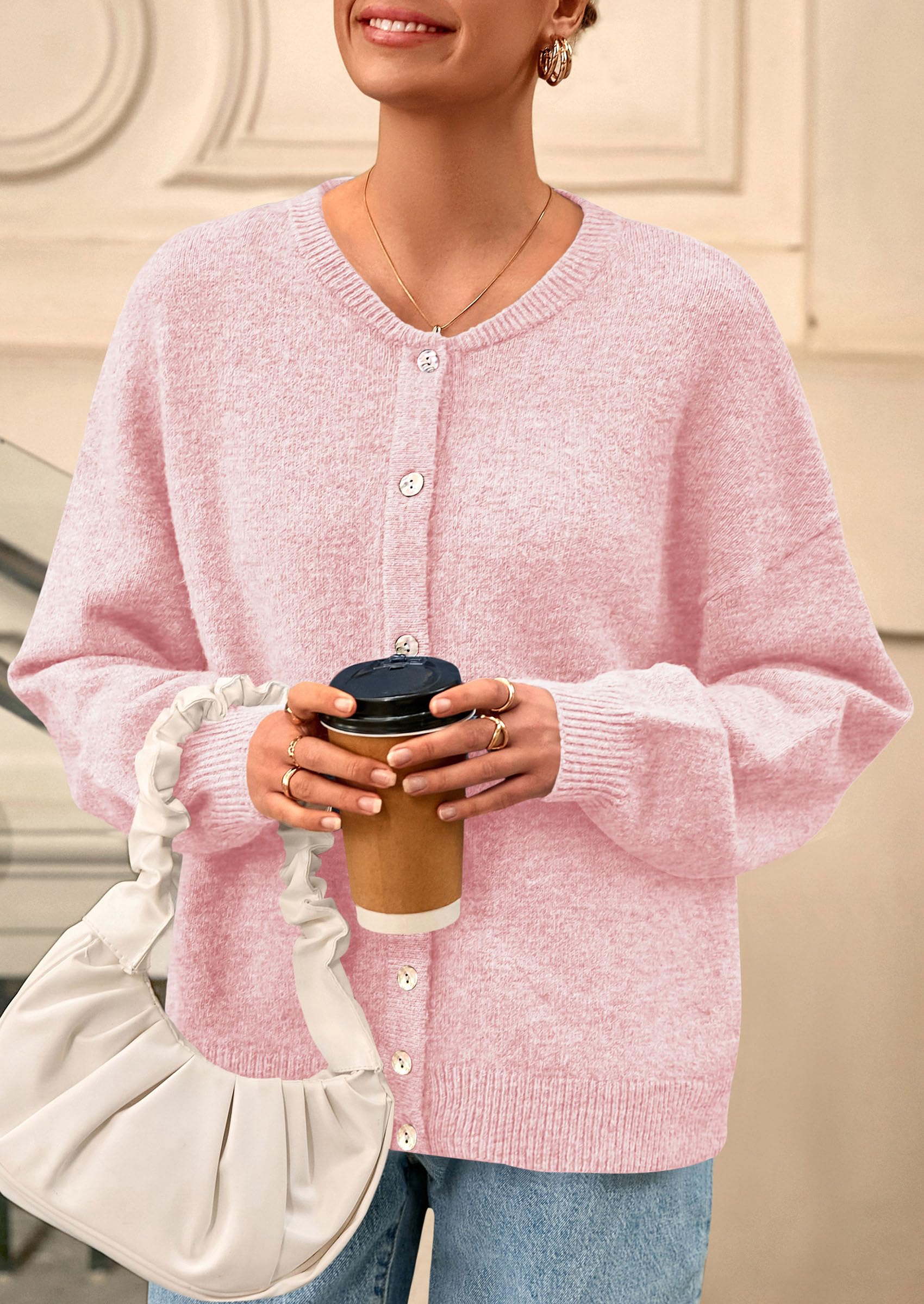 Womens Long Sleeve Cardigan Sweaters Button Down Knit Tops