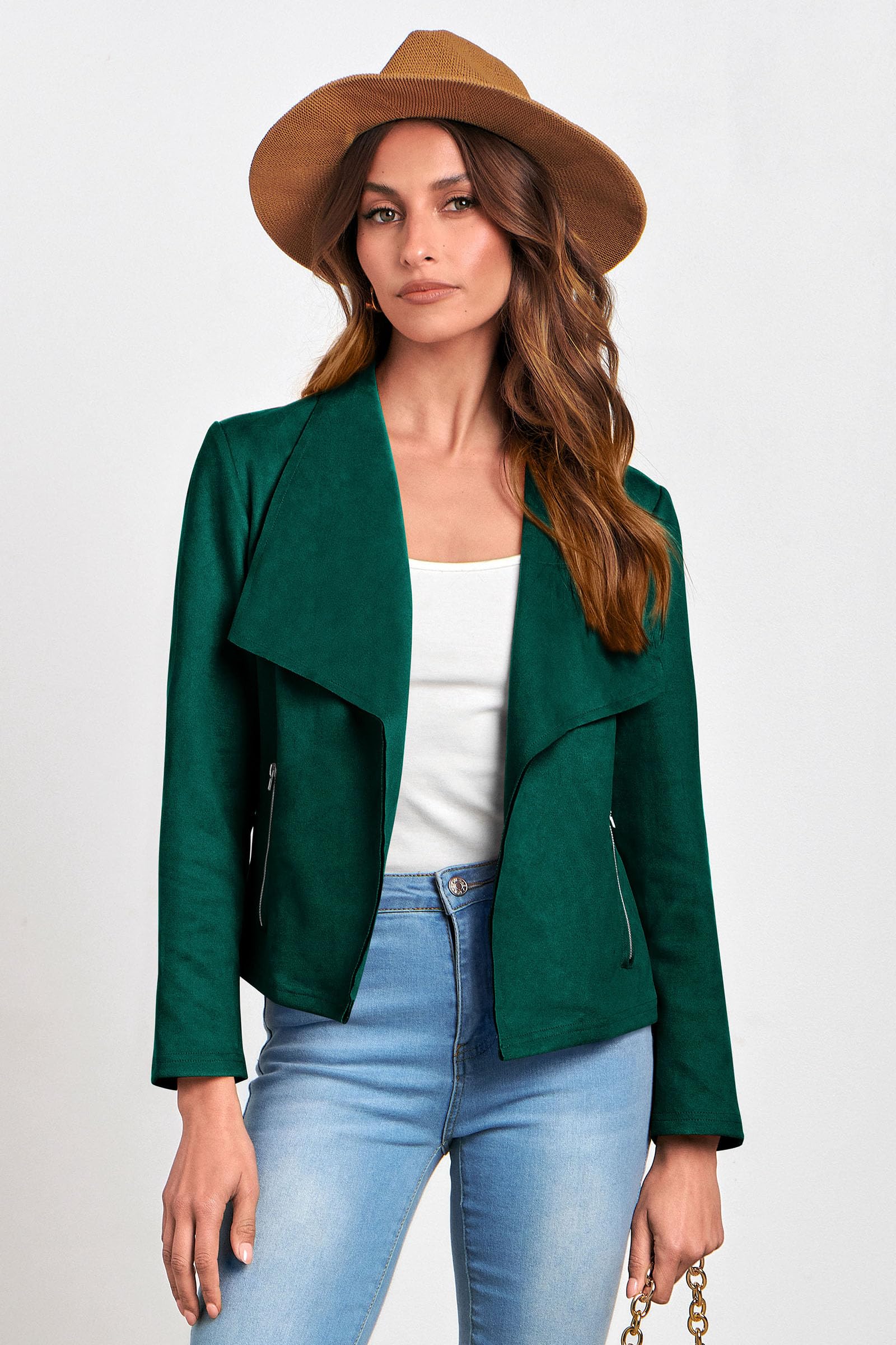 Women's Fall Fashion Faux Suede Jackets(Dark Green,Small)