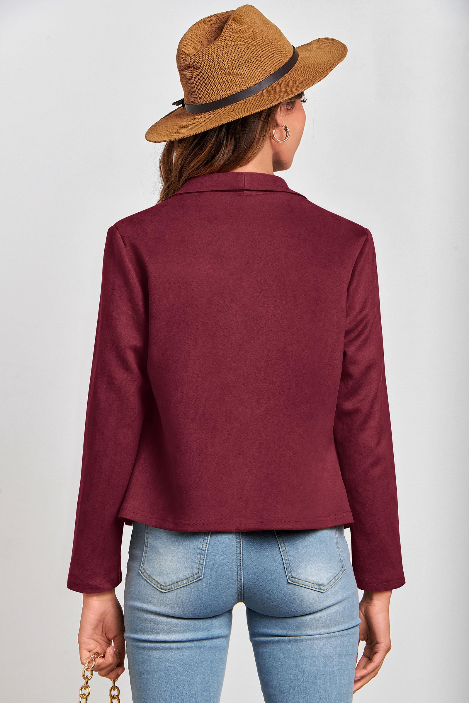Women's Fall Fashion Faux Suede Jackets(Wine Red,Small)
