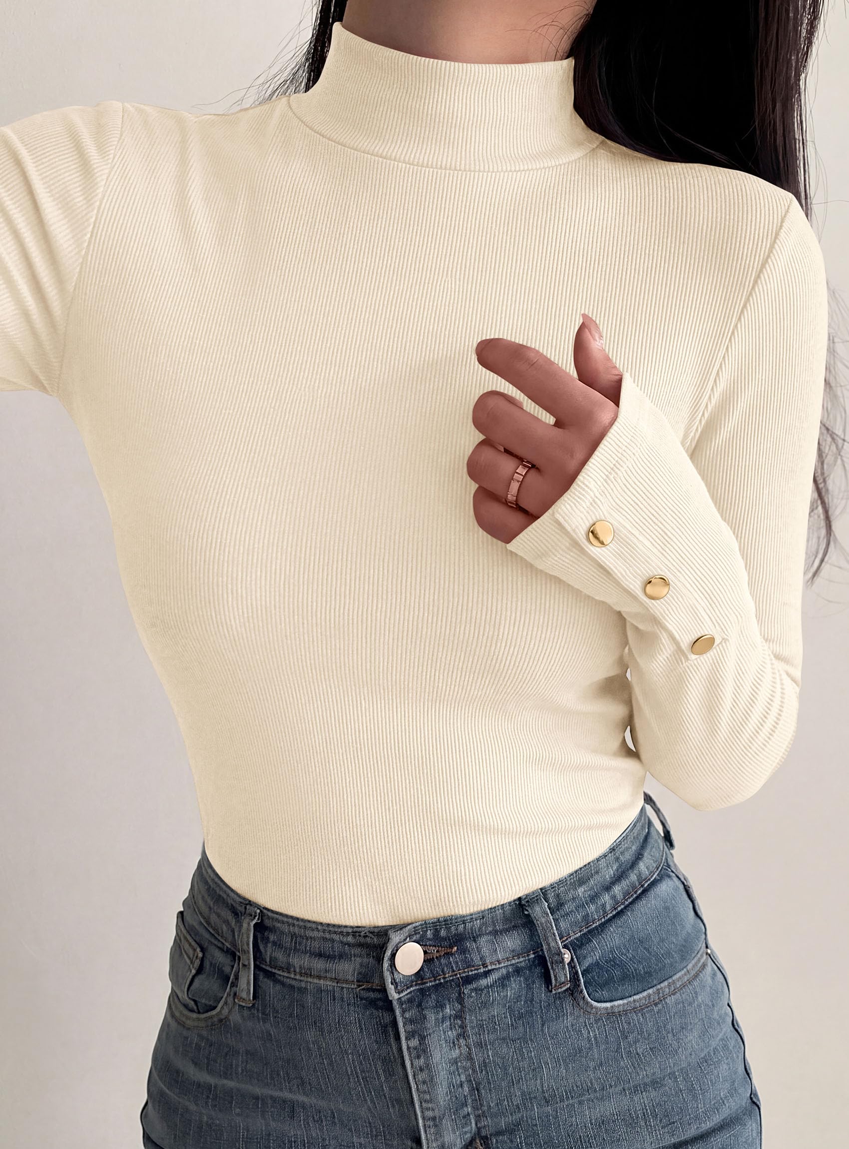 Women's Long Sleeve Shirts Fall Going Out Tops,Beige,XS