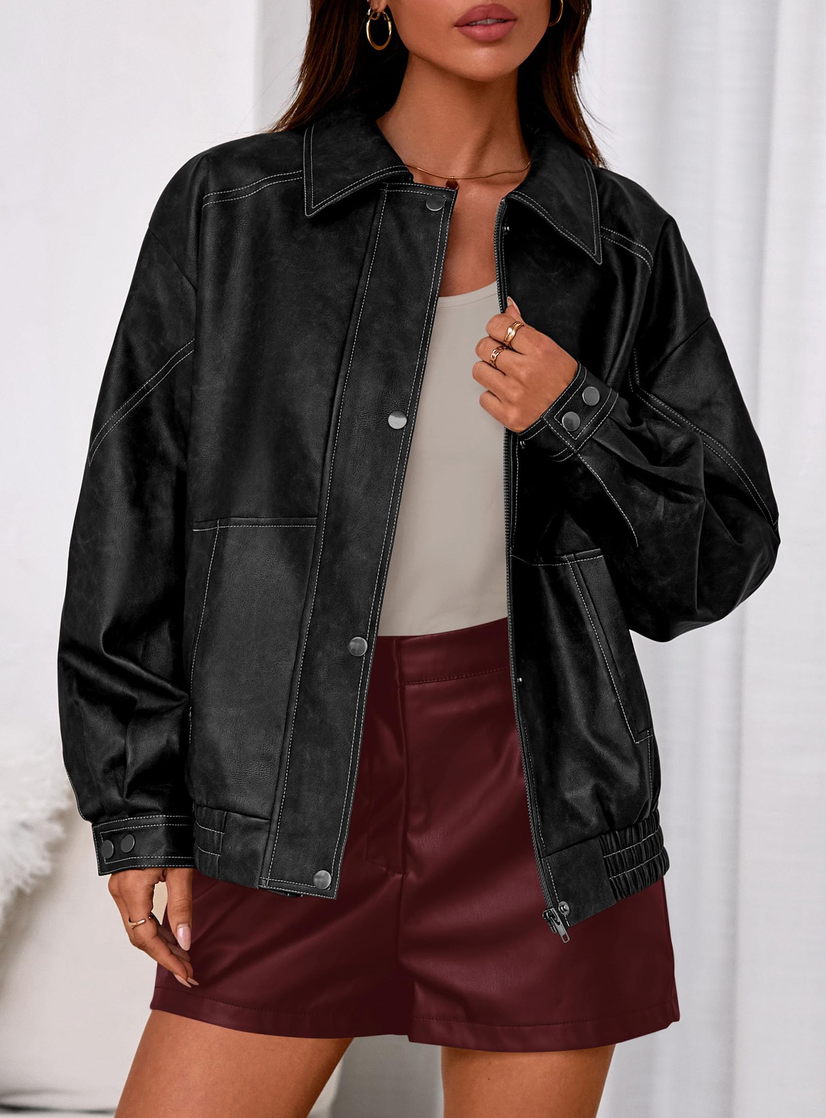 Womens Oversized Faux Leather Jacket Fall Winter Outfits
