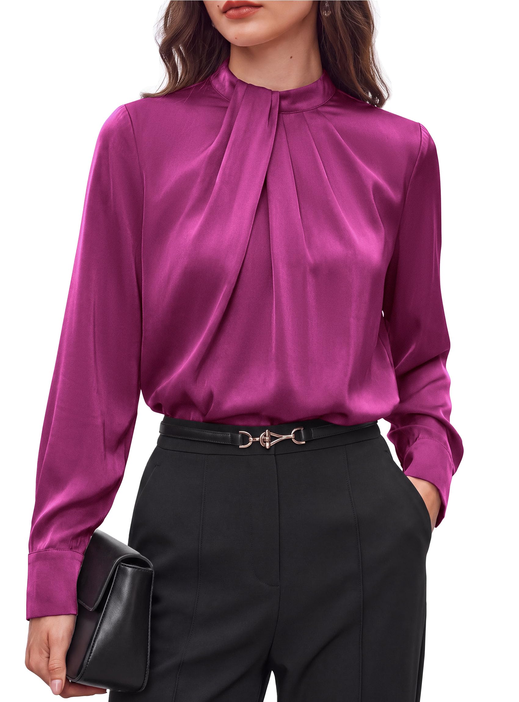 Satin Blouses for Women Dressy Casual Long Sleeve Shirts
