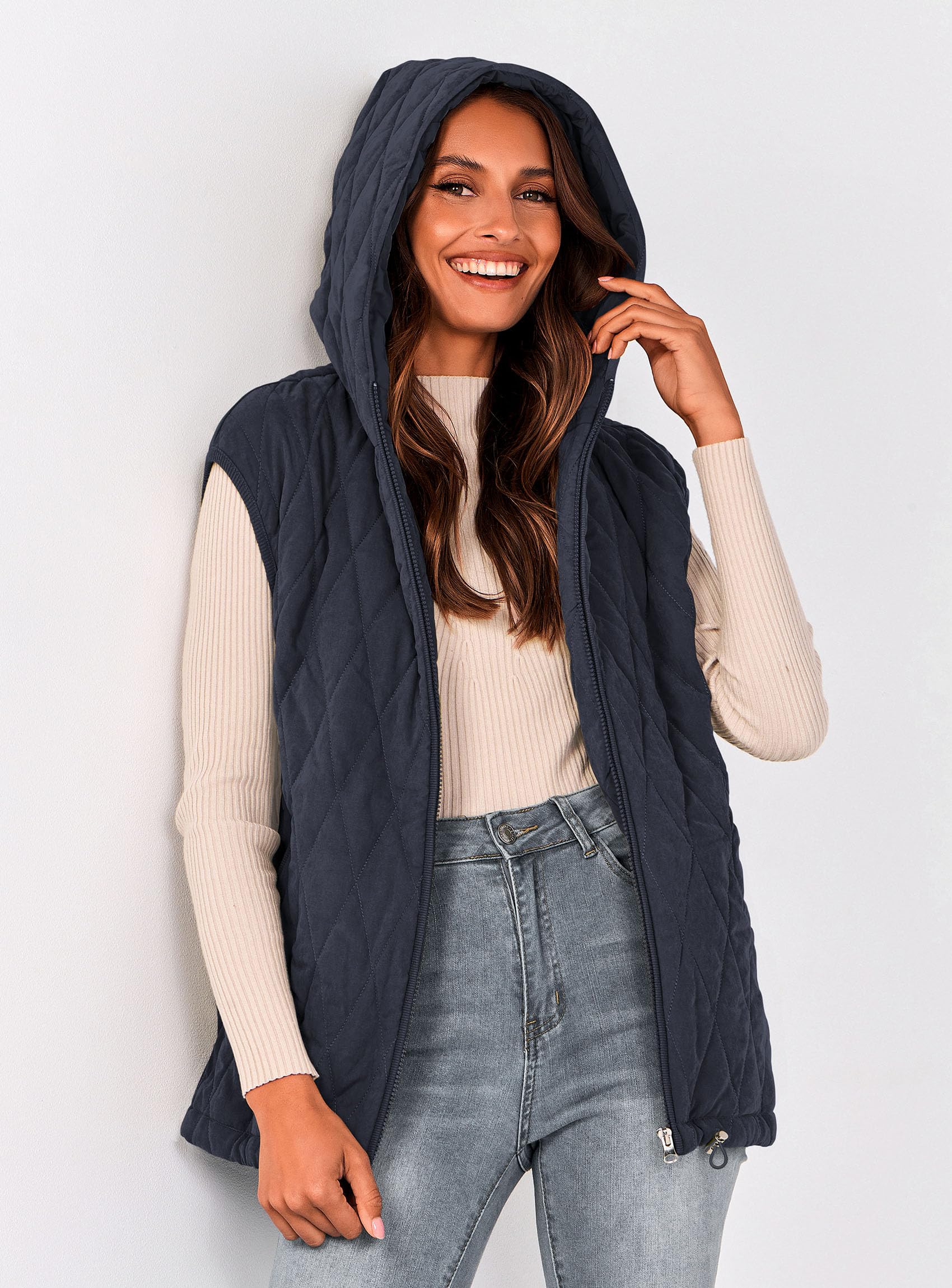 Women's Fall Fashion Vest Zip Up Jacket(Navy,Small)