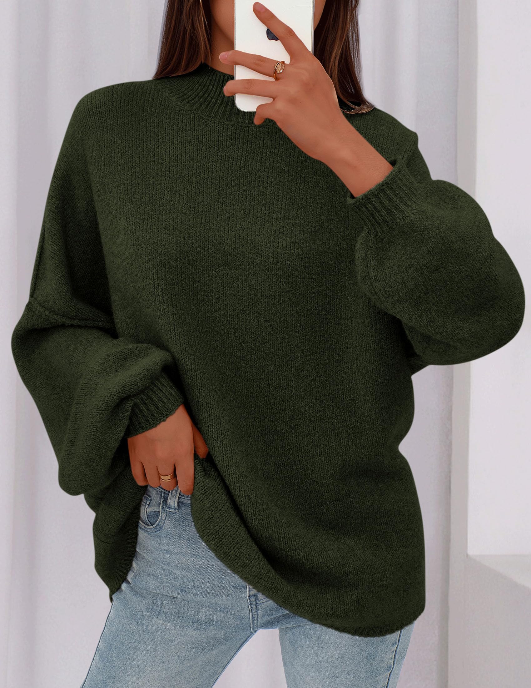 Women's Oversized Sweaters Fall Clothes (Dark Army Green,S)