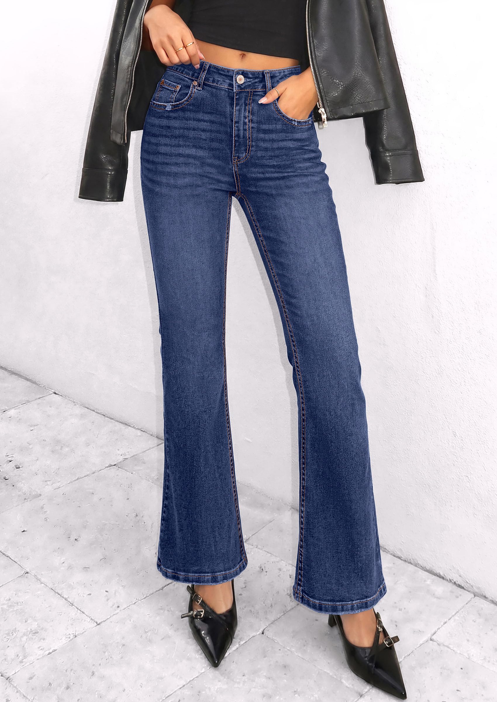 Women's Bootcut Denim Jeans Flare High Waisted Wide Leg Pants
