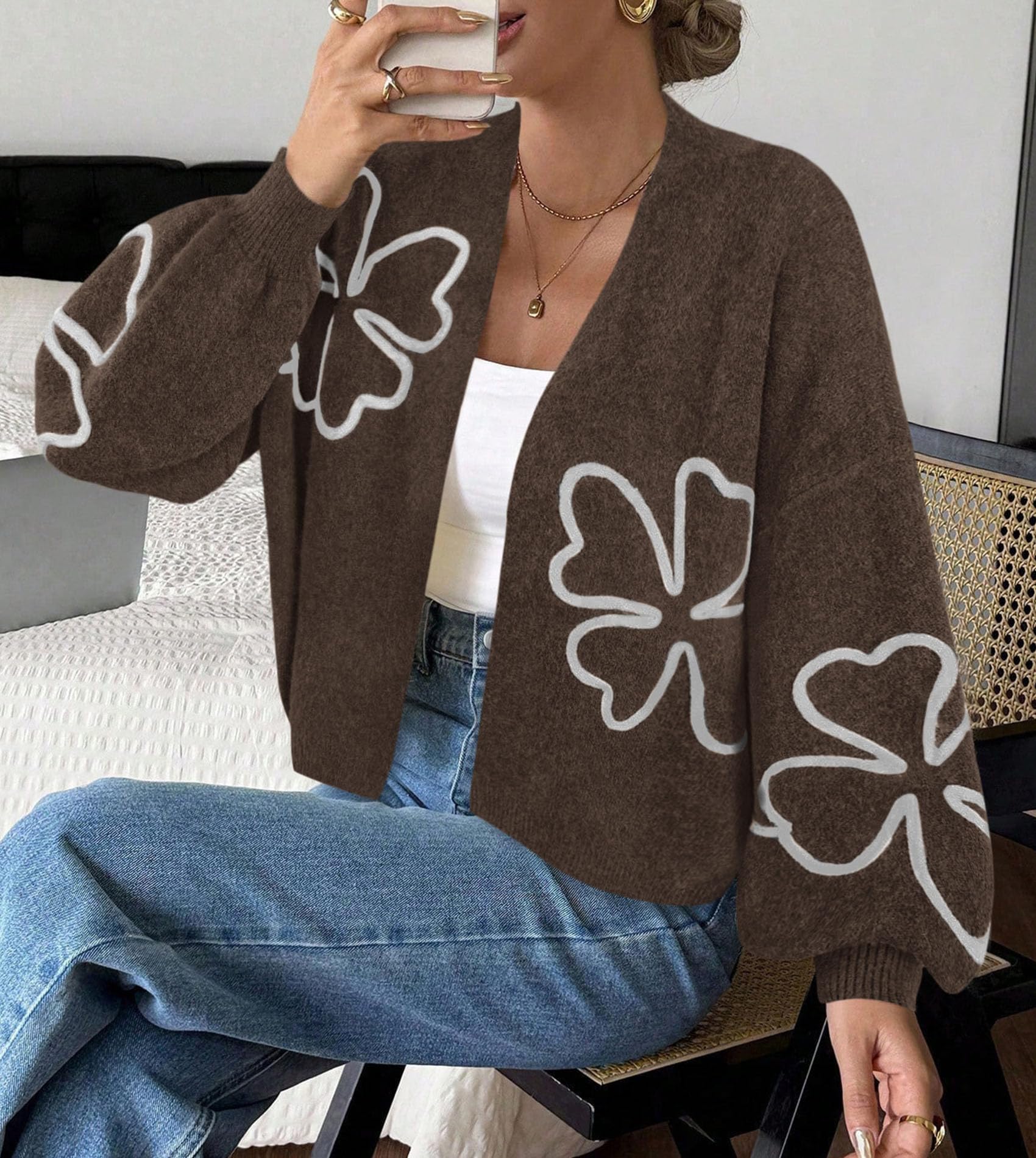 Women's Floral Oversized Cardigan Sweaters Trendy Fall Outfits