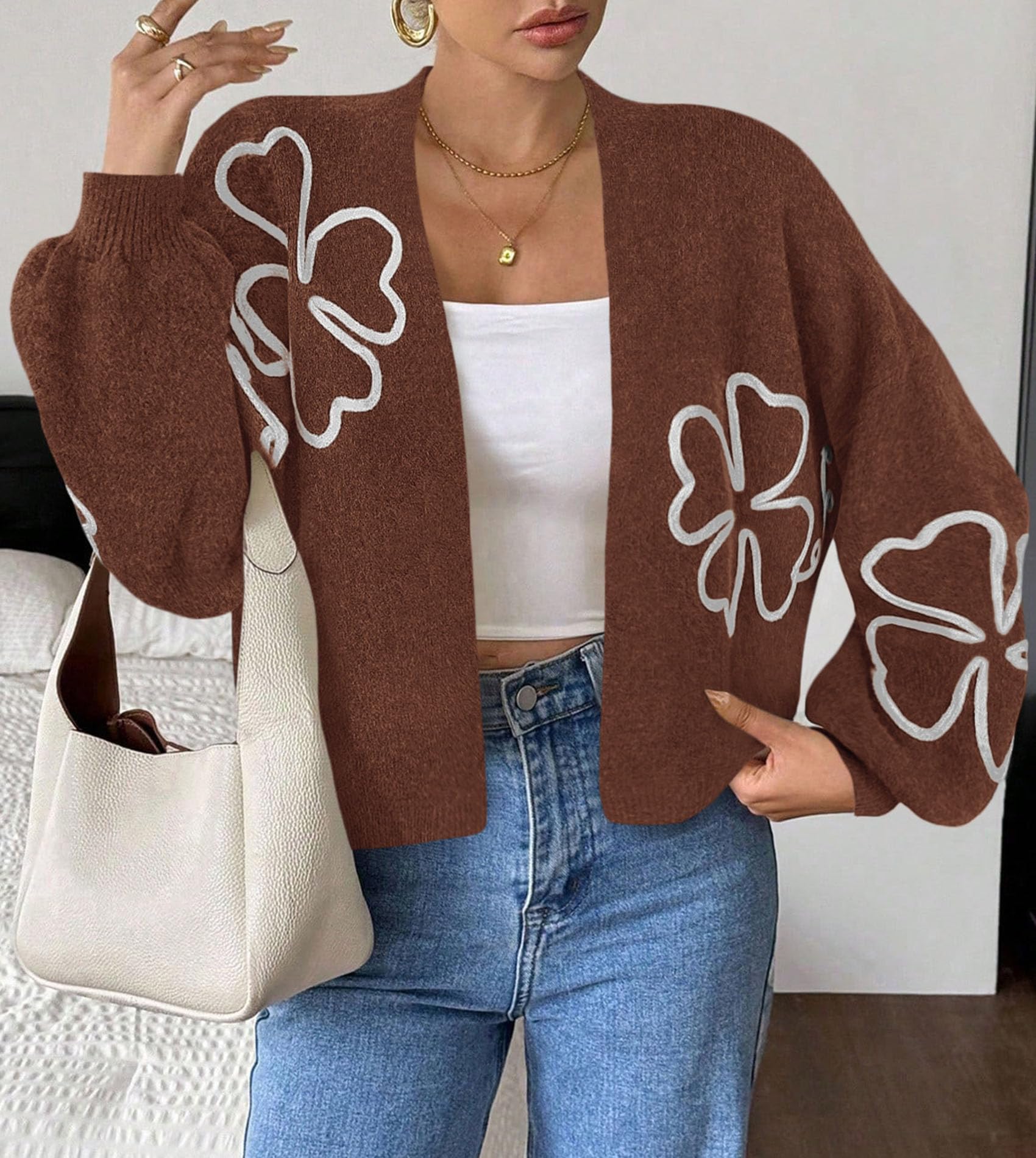 Women's Floral Oversized Cardigan Sweaters Trendy Fall Outfits