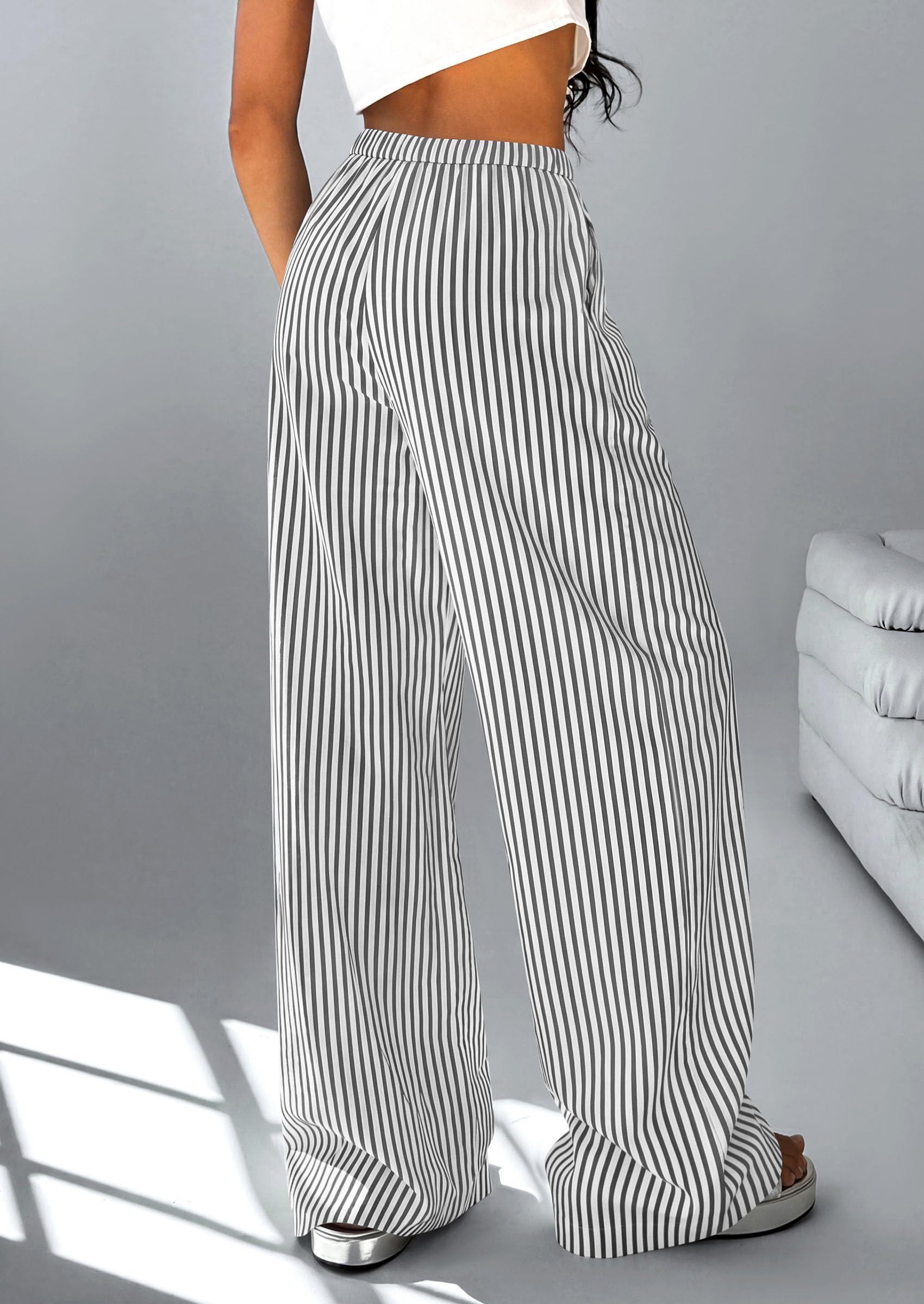 Women's Striped Wide Leg Pants 2026 Casual Palazzo with Pocket