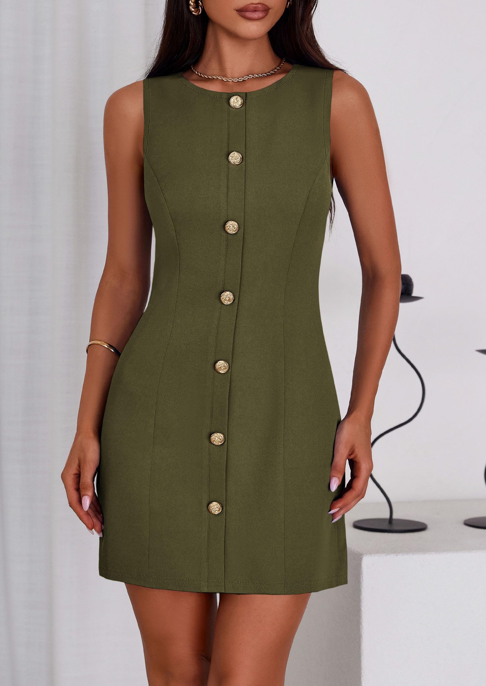 Women Business Casual Cocktail Work Short Dress,Army Green,S