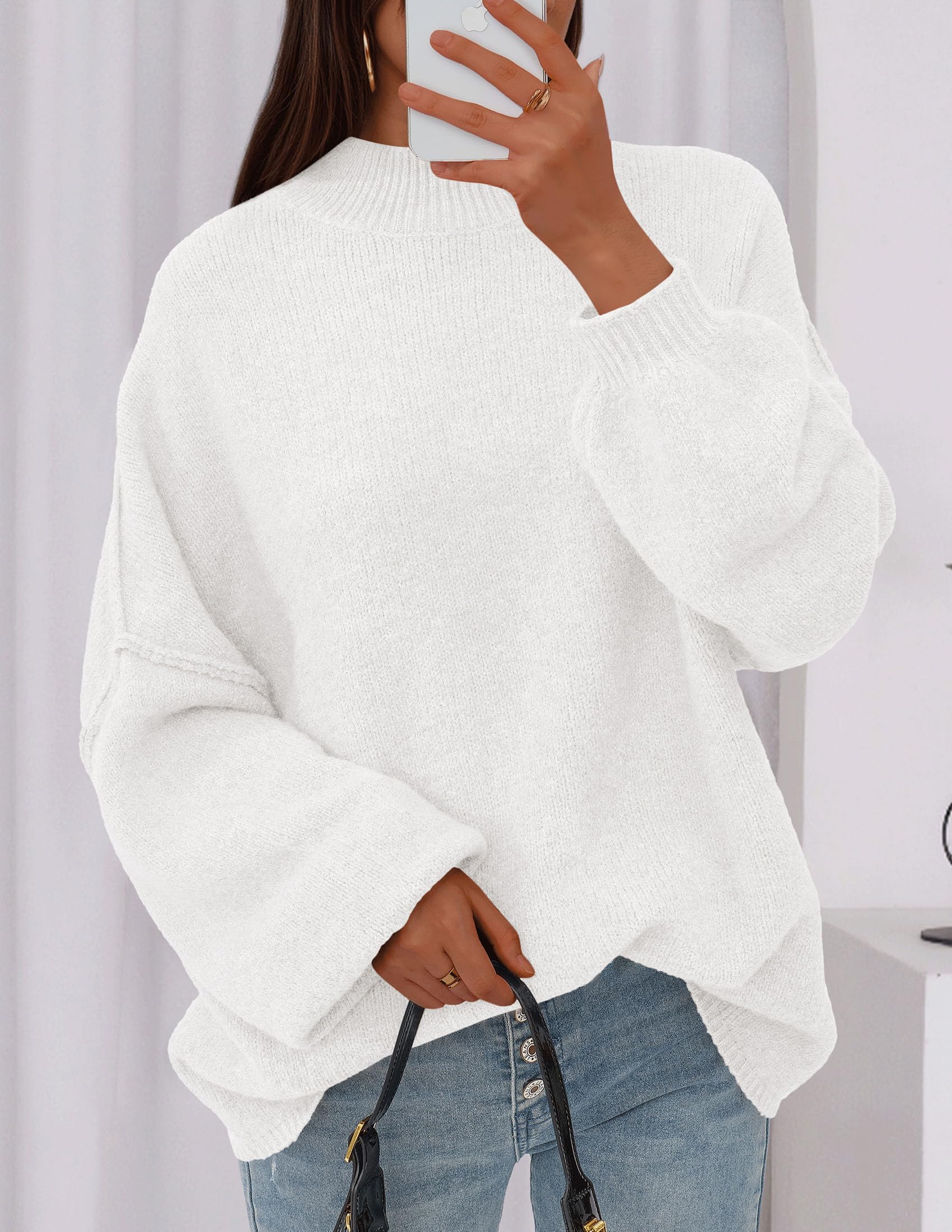 Women's Oversized Sweaters Fall Clothes (White,S)