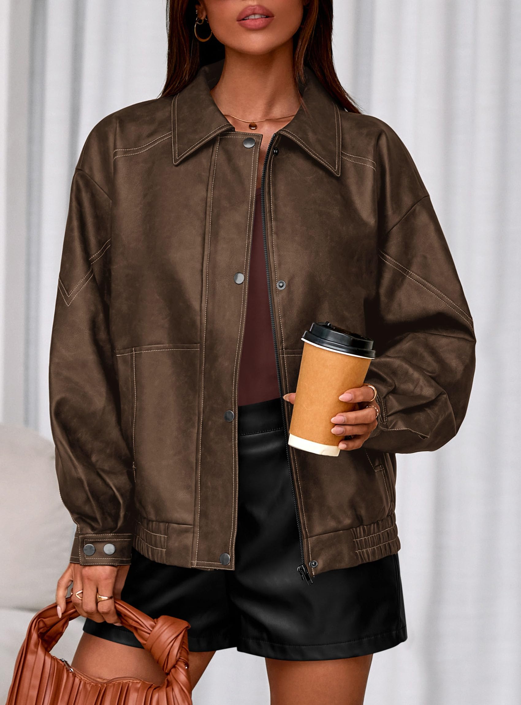 Womens Oversized Faux Leather Jacket Fall Winter Outfits