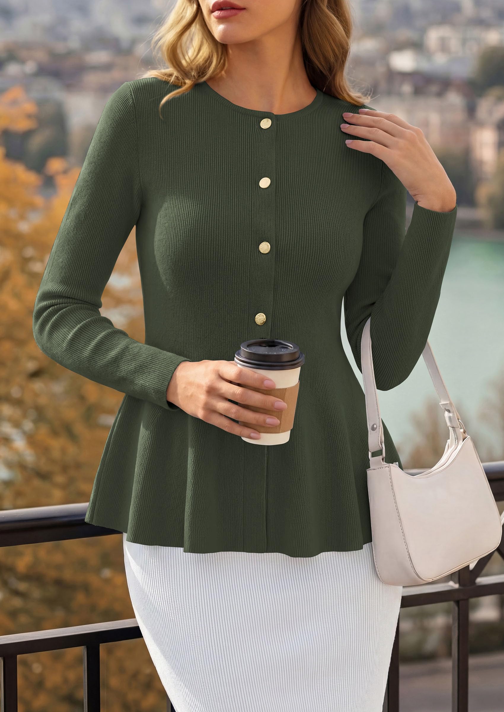 Women's Fall Lightweight Cardigan Sweaters, Army Green,S