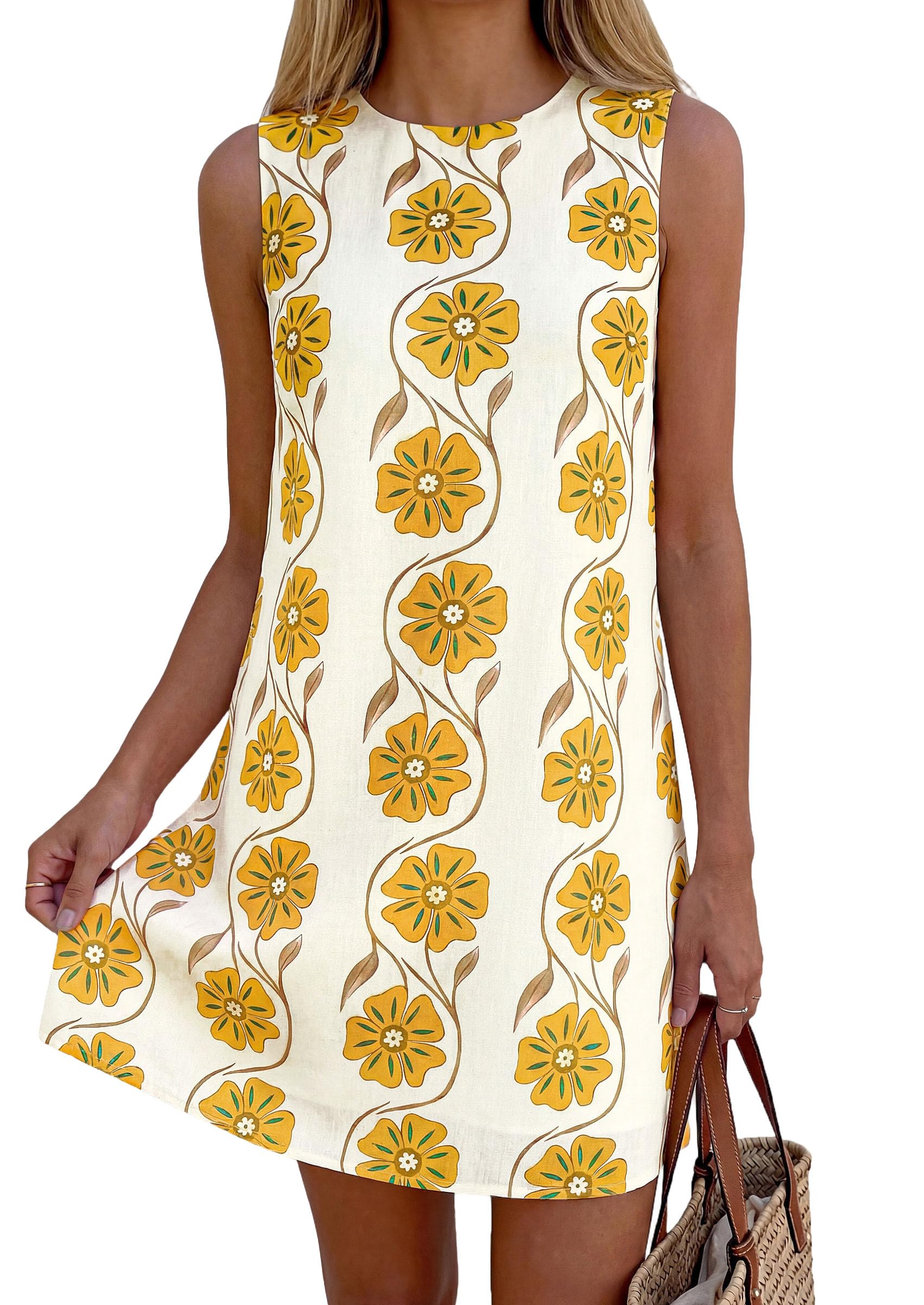 Women's Summer Floral Sundresses Sleeveless Mini Dress