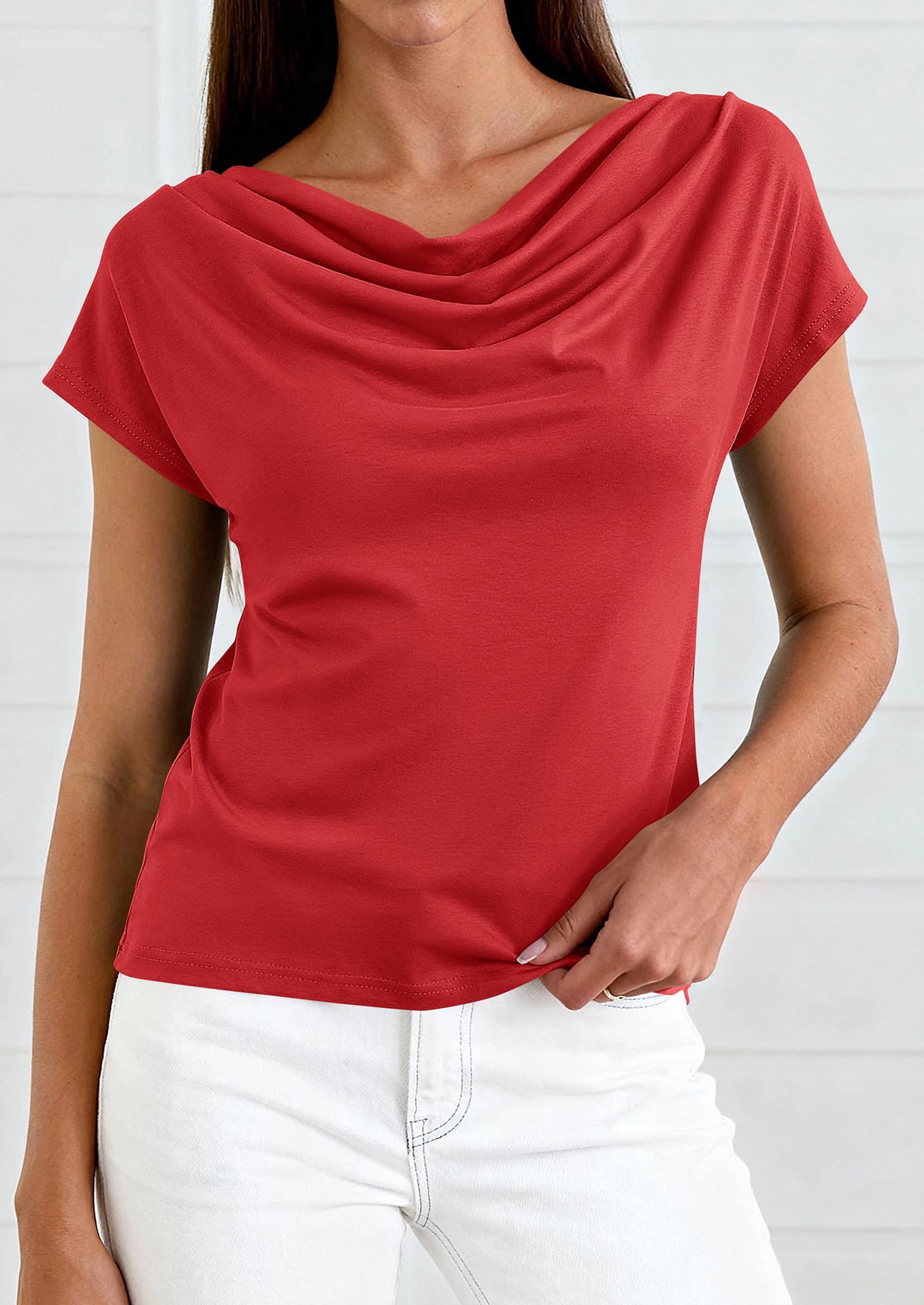 Womens Tops Dressy Business Casual Work Blouses, Red,XS