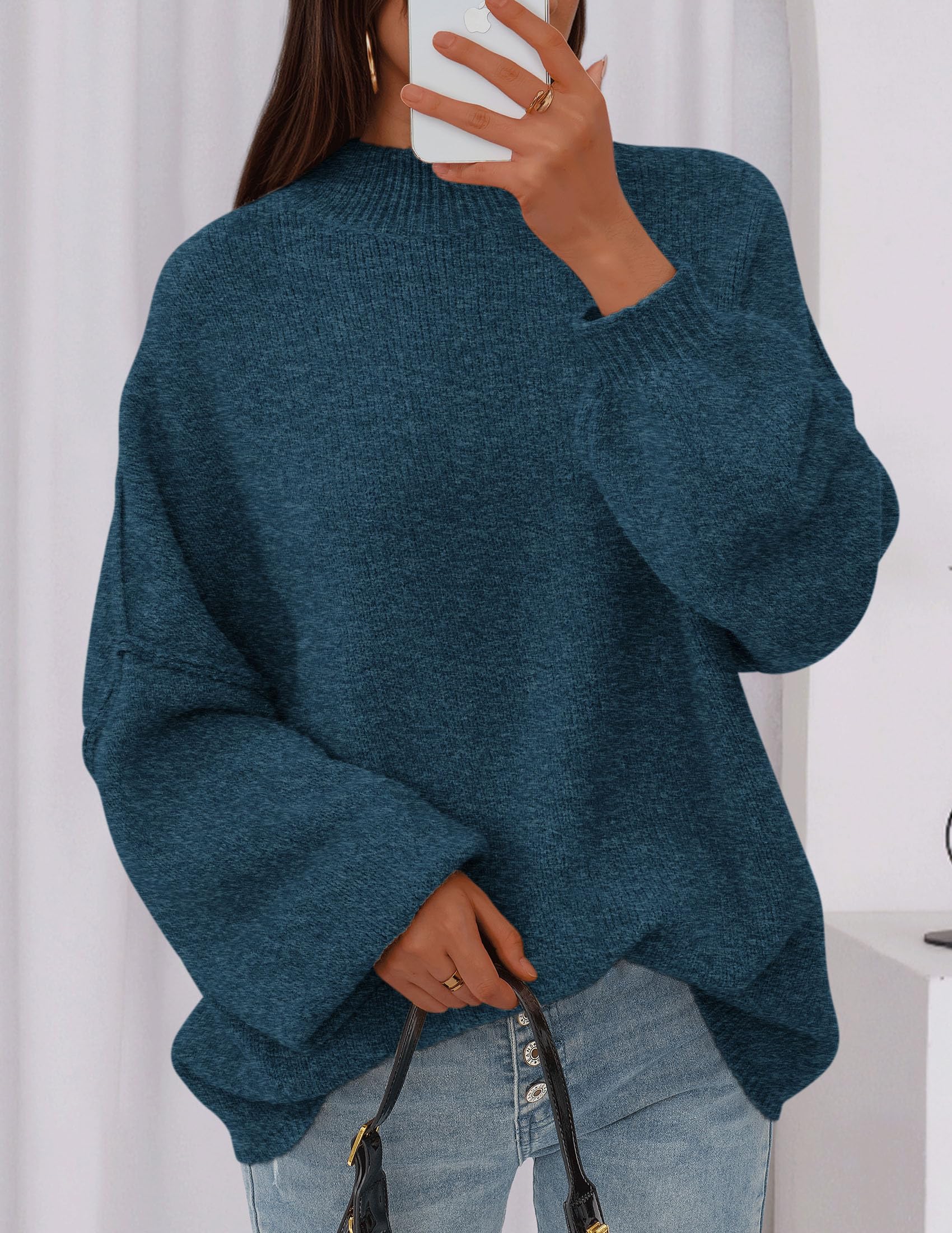Women's Oversized Sweaters Fall Clothes (Dark Teal,S)