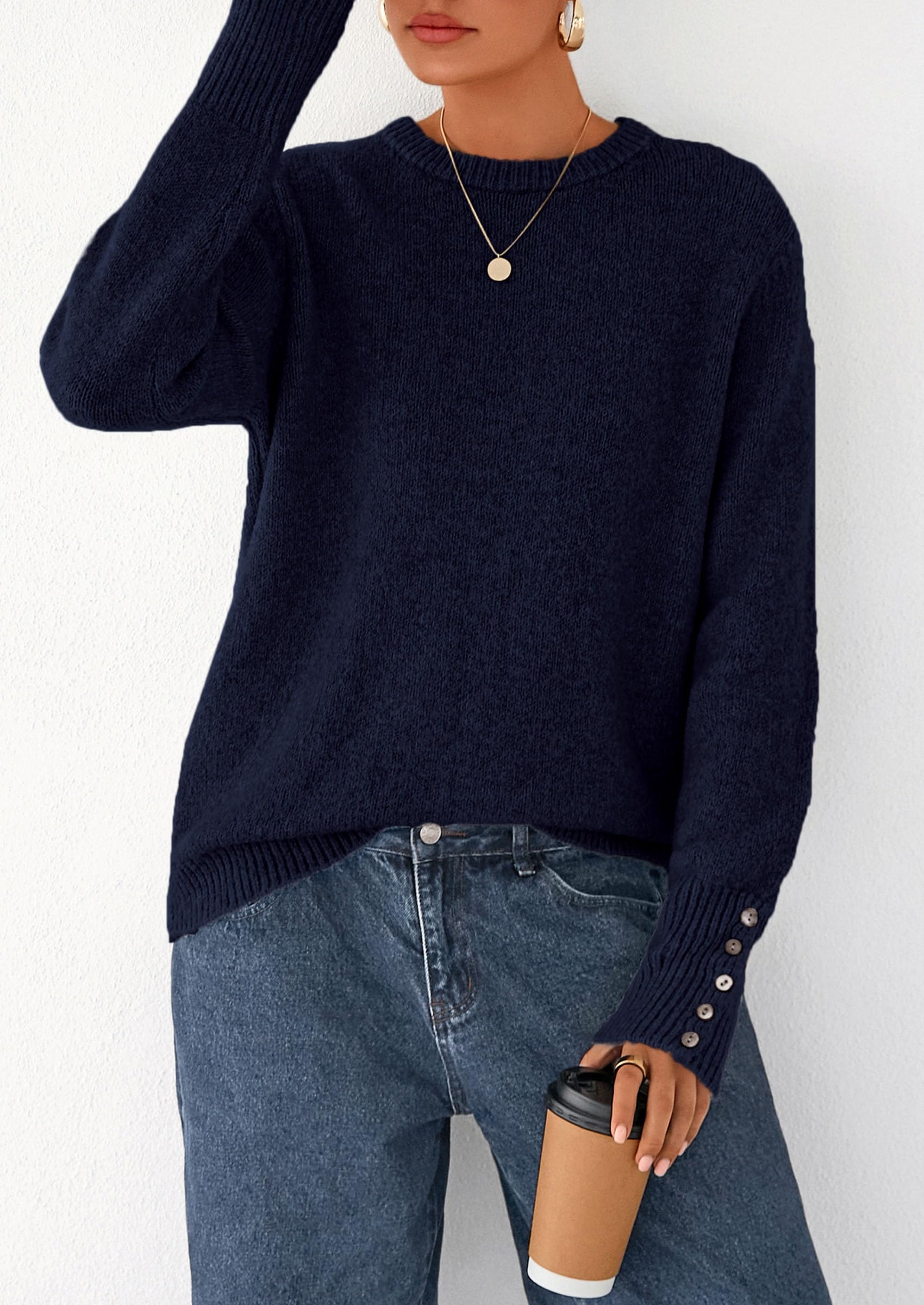 Fall Sweaters for Women Cozy Casual Pullover Ribbed Knit Tops