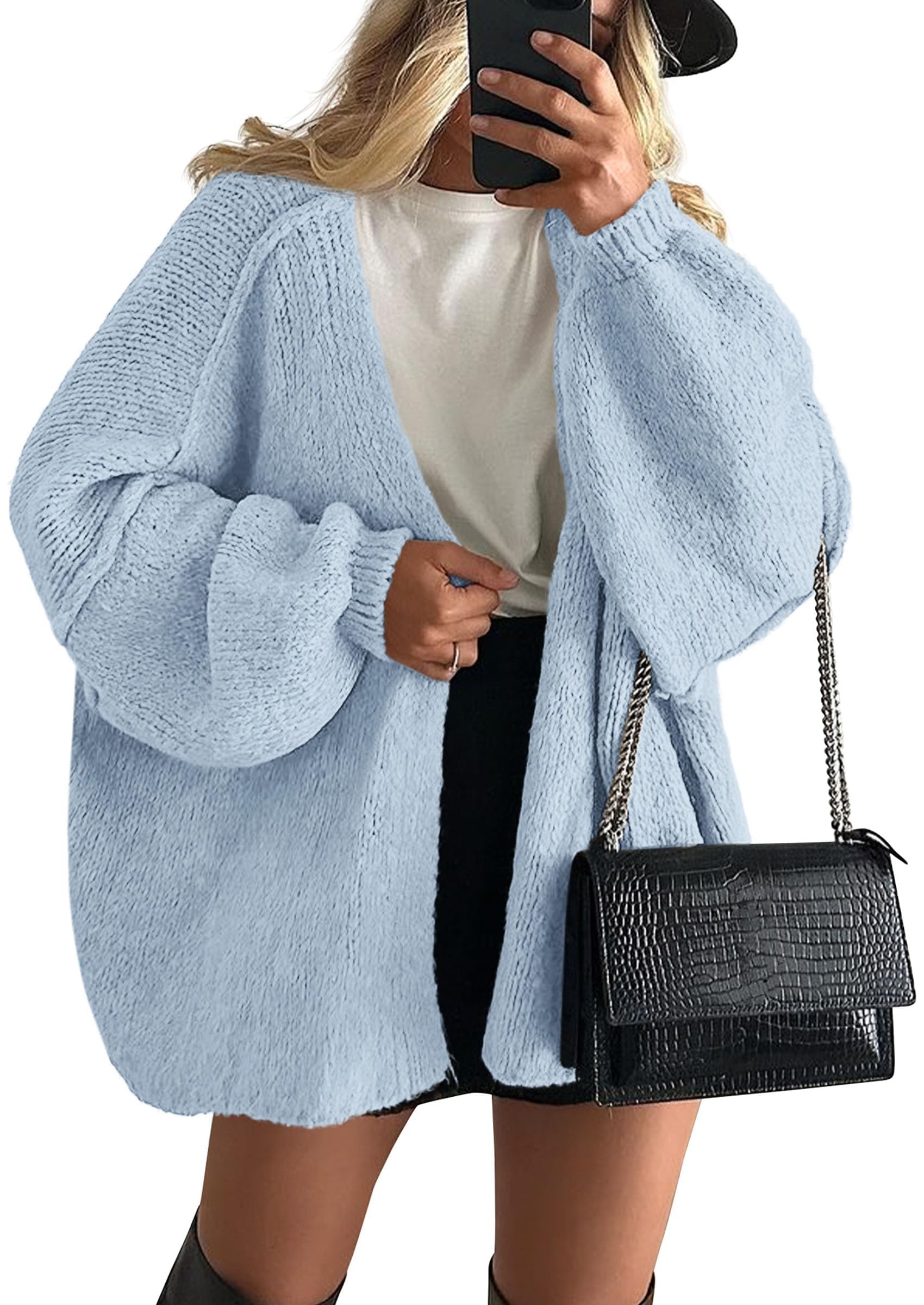Womens Open Front Oversized Cardigan Sweaters,Light Blue,XS