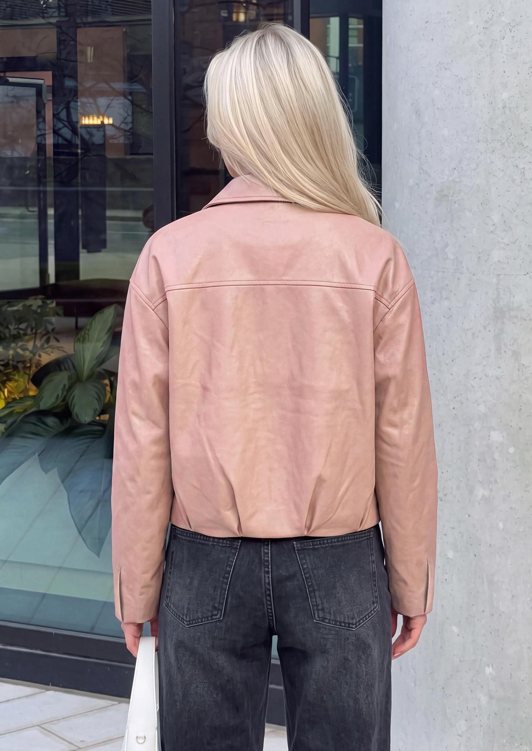 Womens Faux Leather Motorcycle Jackets Fall Cropped Coats