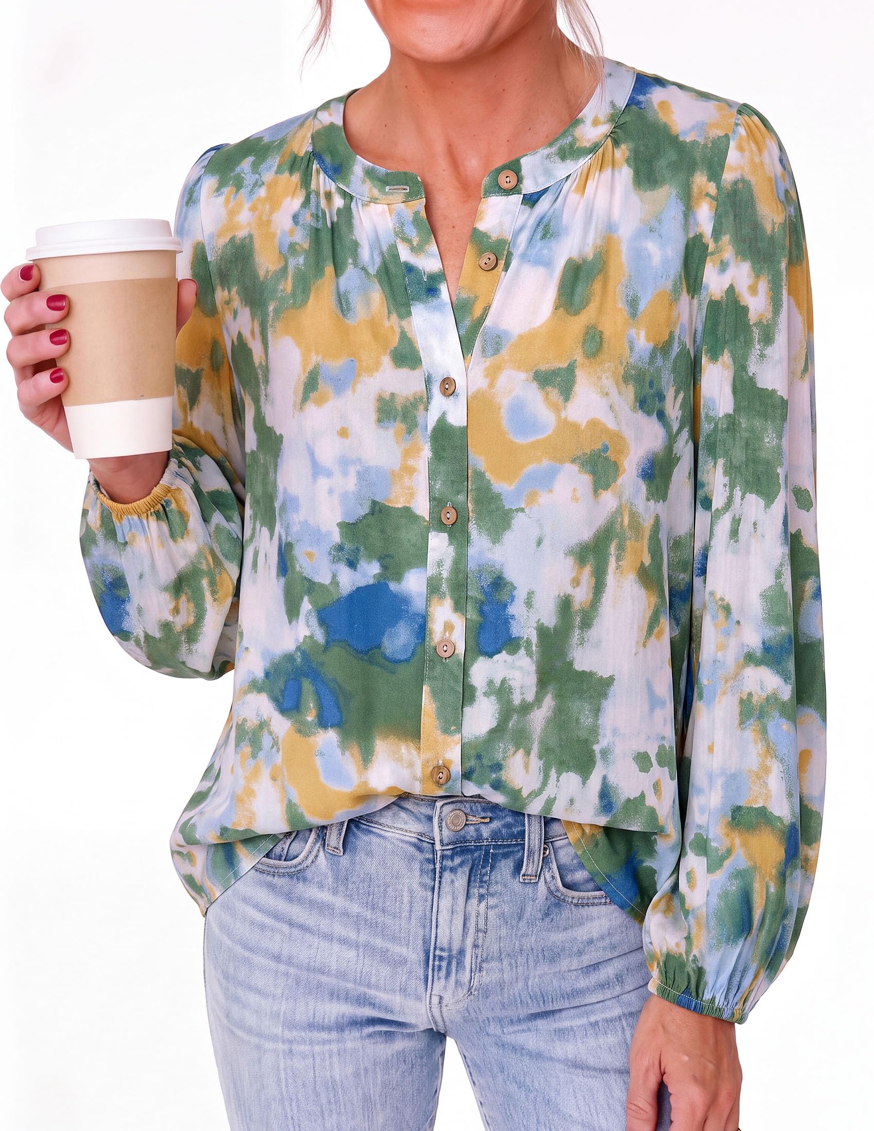 Women's Boho Tops Fall Long Sleeve Button Down Floral Blouses