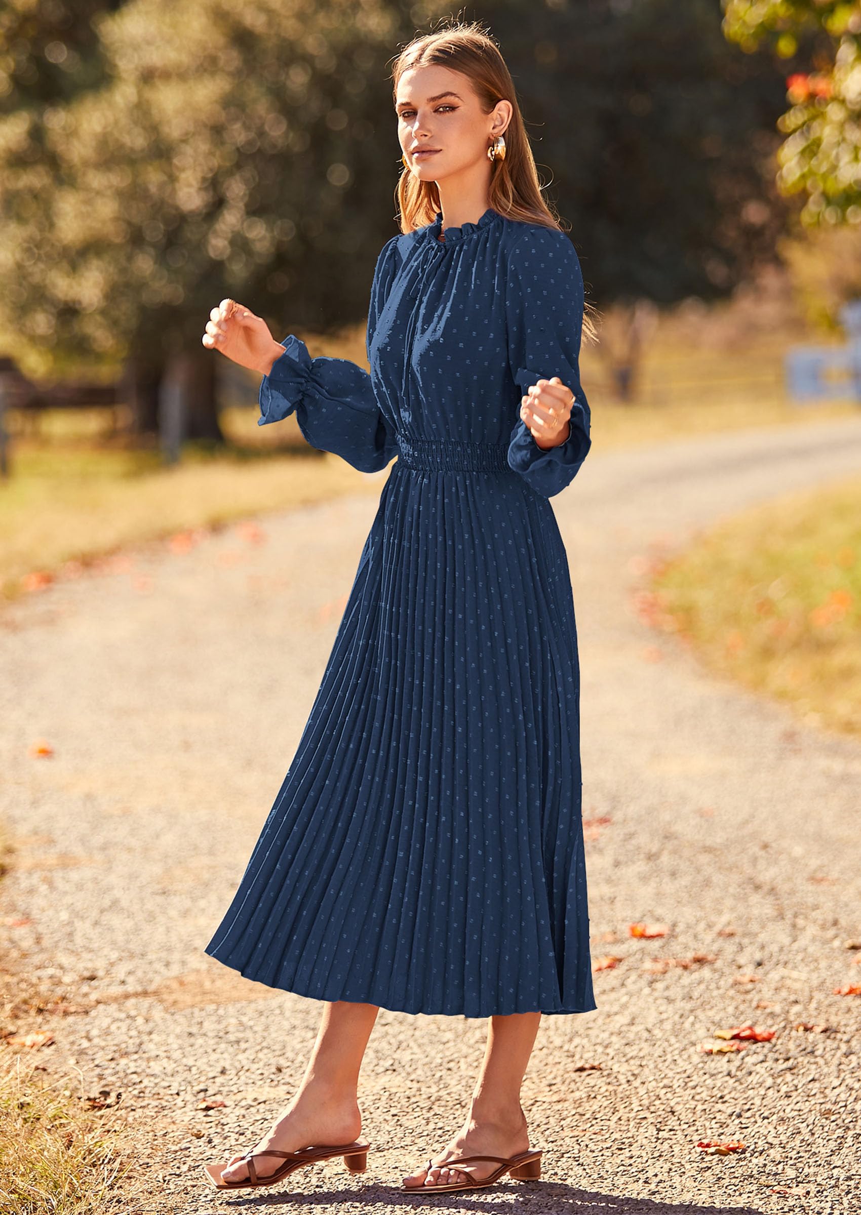 Women's Fall Midi Wedding Guest Dress(Dark Blue,Small)