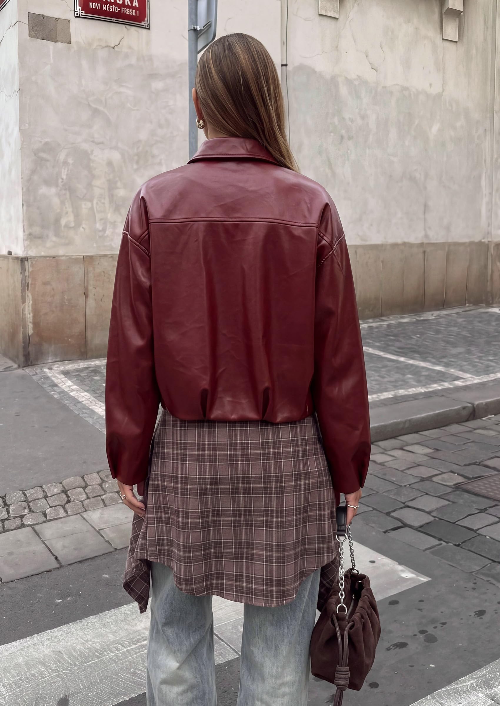 Womens Faux Leather Motorcycle Jackets Fall Cropped Coats