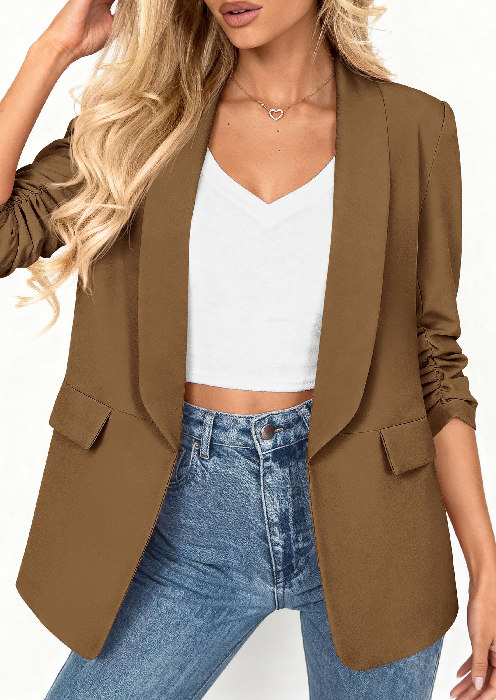 Women's Summer Blazers Business Casual Outfits Dark Khaki,XS