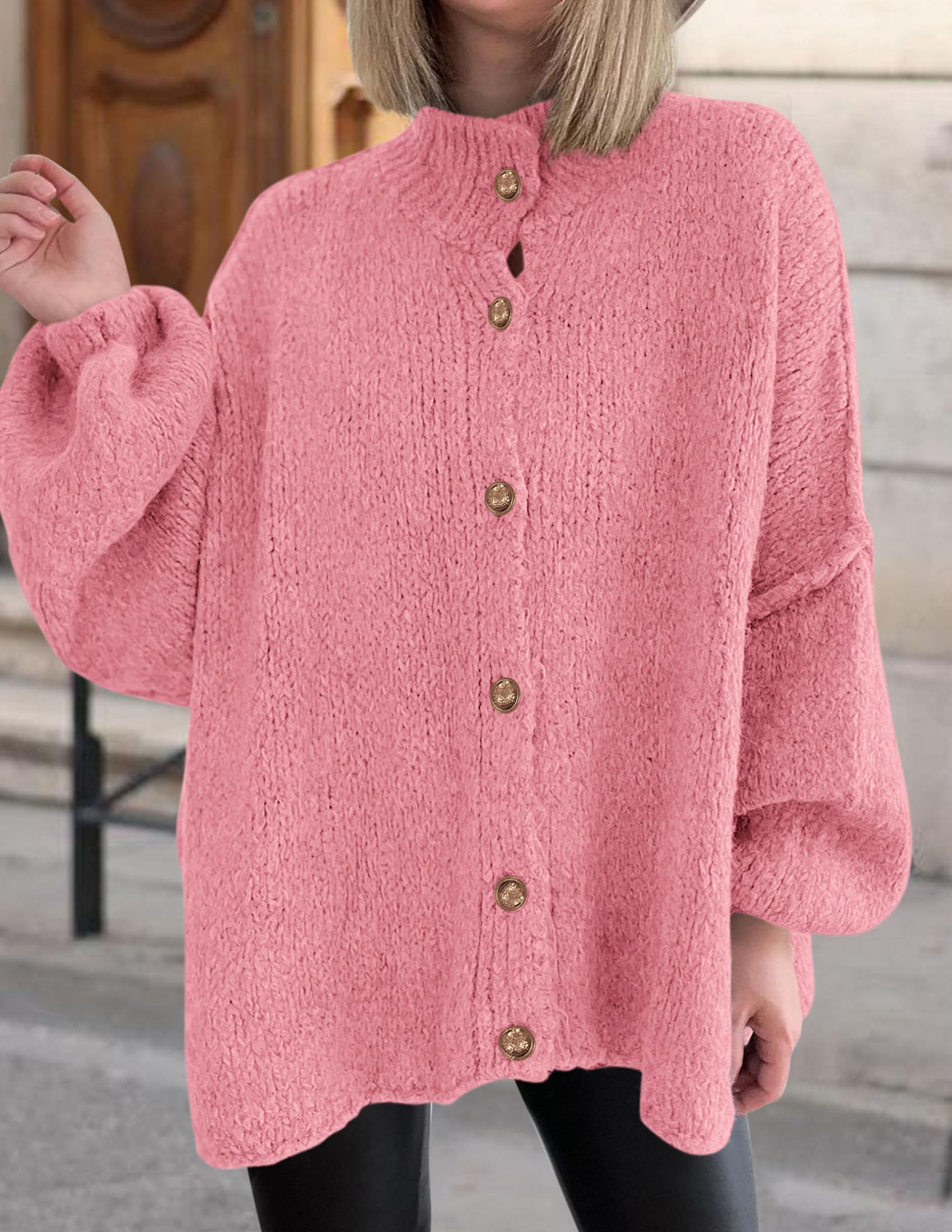 Women's Oversized Chunky Cardigan Sweaters(Pink,Small)
